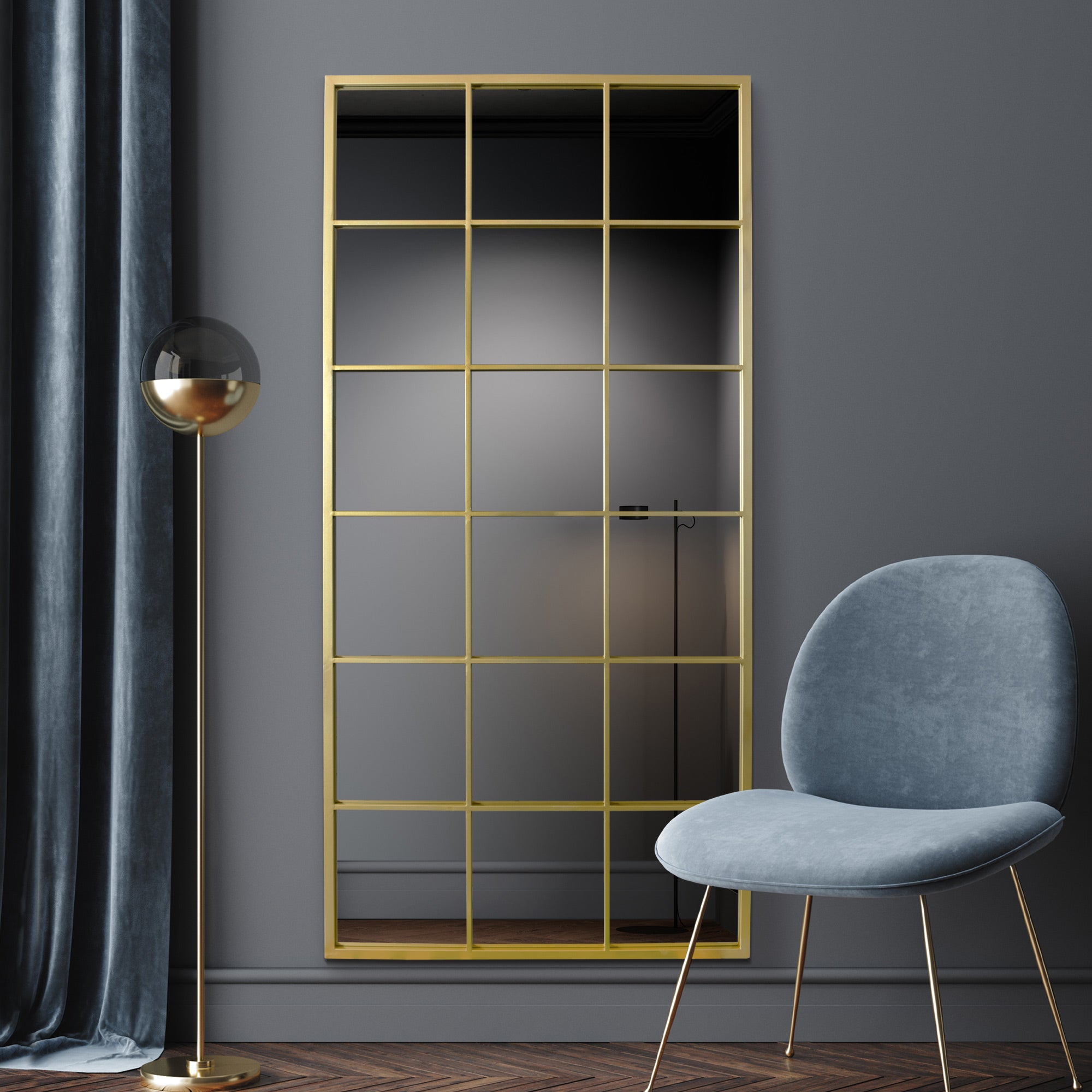 The Genestra - Gold Modern Window Garden Wall Mirror 69" X 33" (174CM X 85CM) (15010544353658)