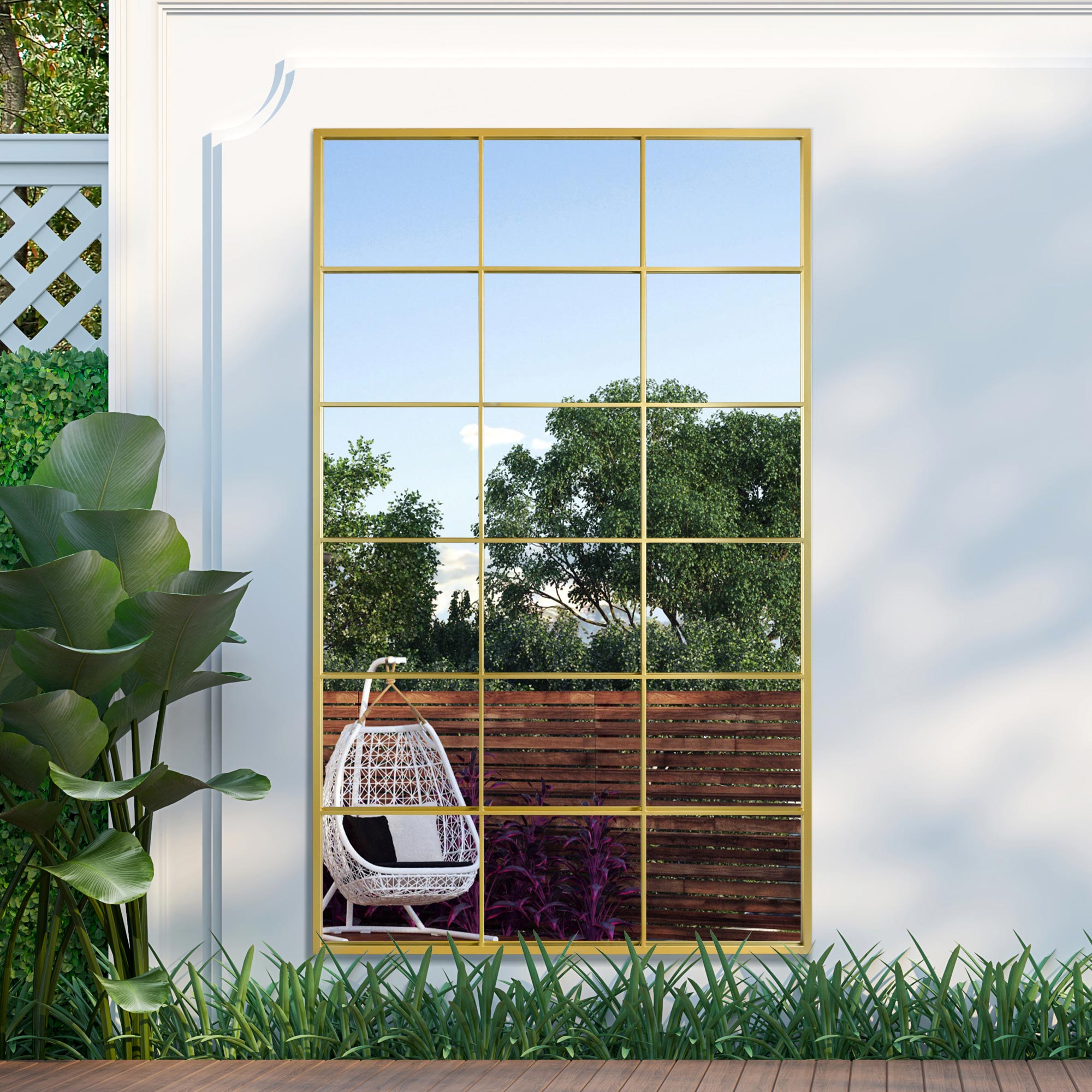 The Genestra - Gold Modern Window Garden Wall Mirror 79" X 47" (200CM X 120CM) (15010544746874)