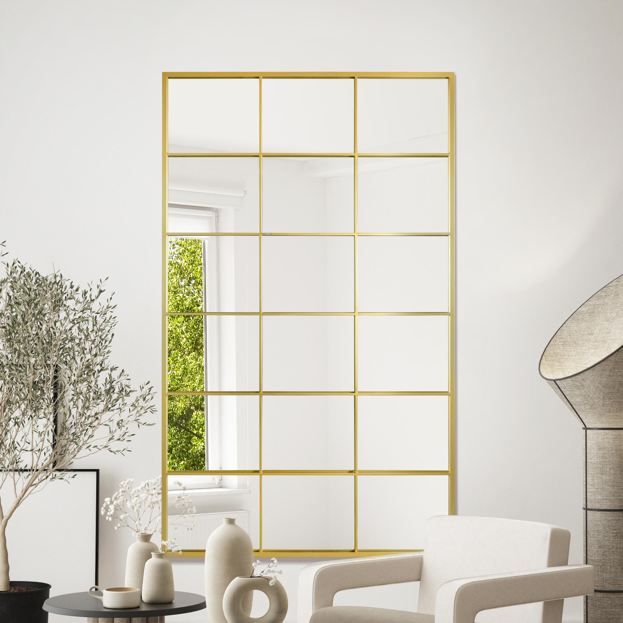 The Fenestra - Gold Modern Window Leaner / Wall Mirror 79" X 47" (200CM X 120CM) (15010544812410)