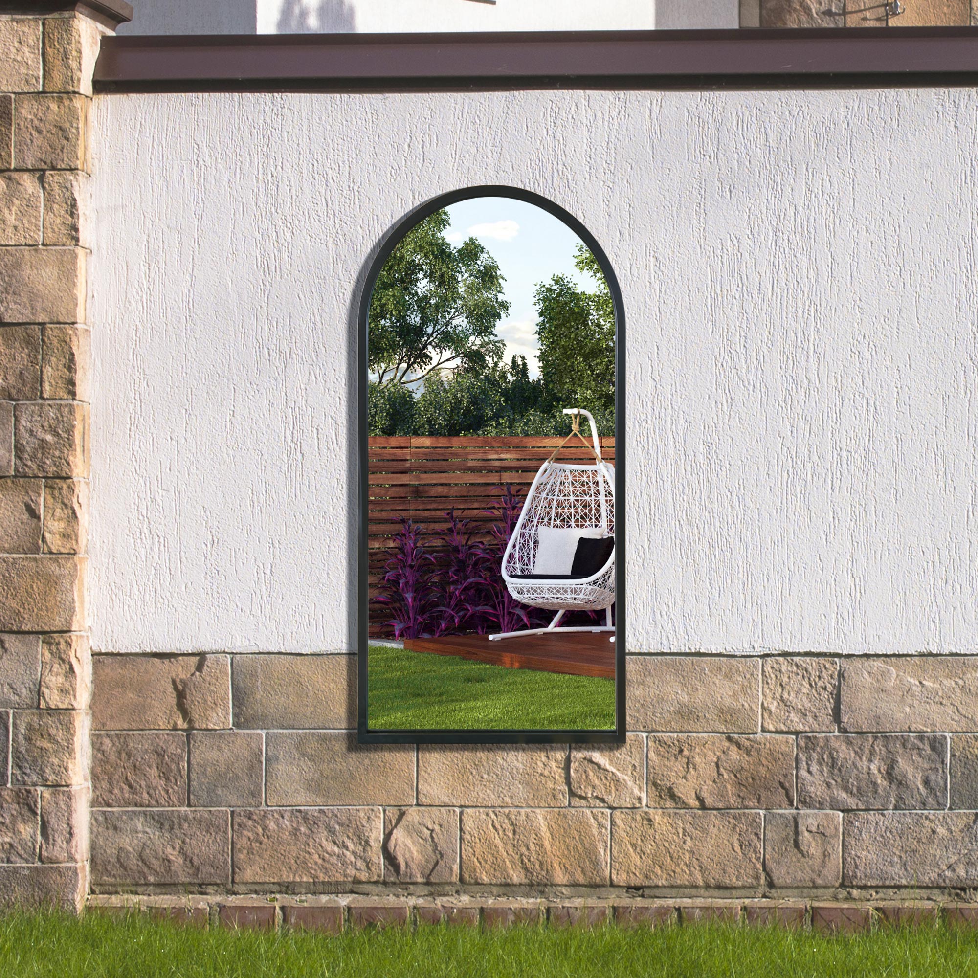 The Arcus - Black Metal Framed Arched Garden Wall Mirror 47" X 23.5" (120CM X 60CM) (15010544877946)