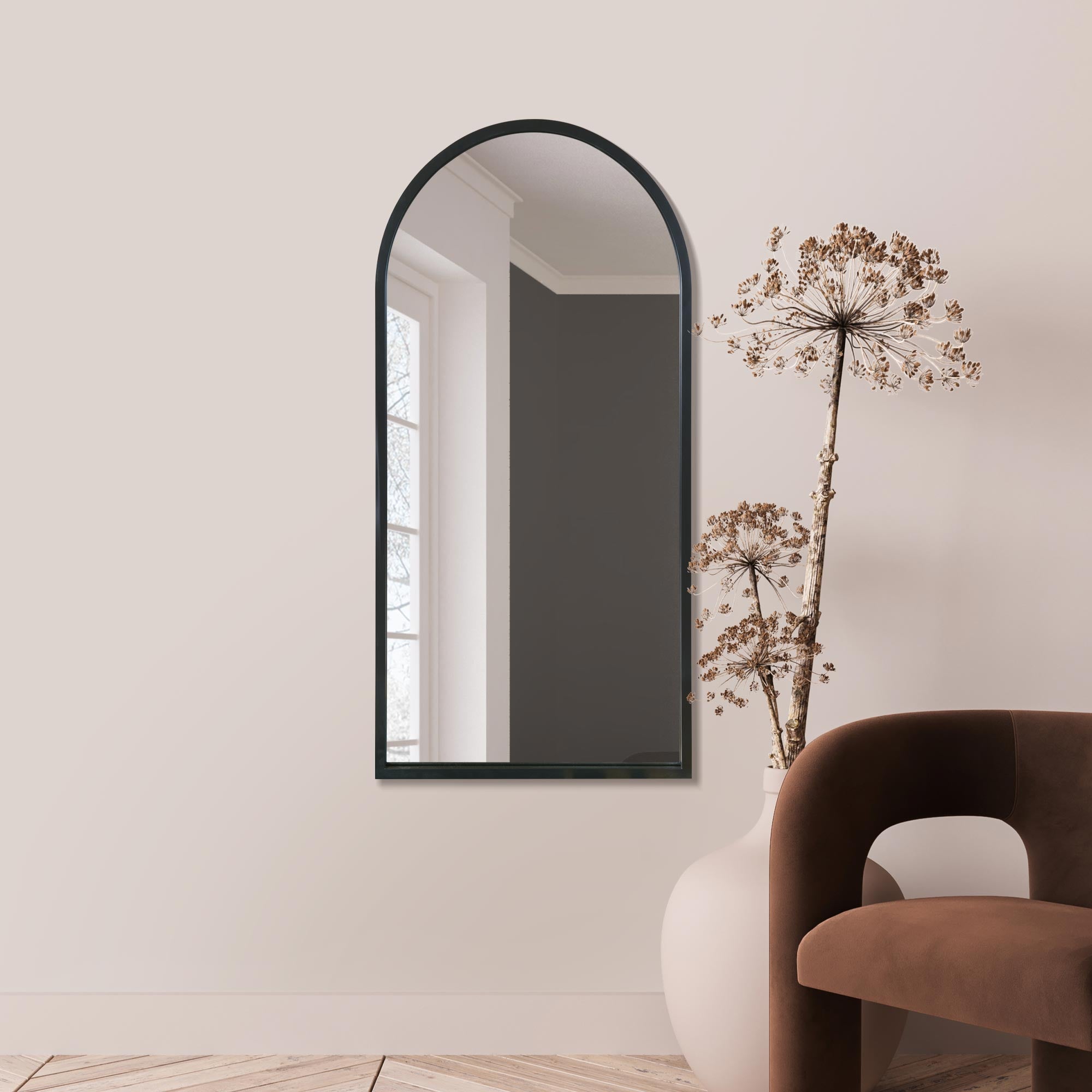 The Arcus - Black Metal Framed Arched Wall Mirror 47" X 23.5" (120CM X 60CM) (15010544943482)