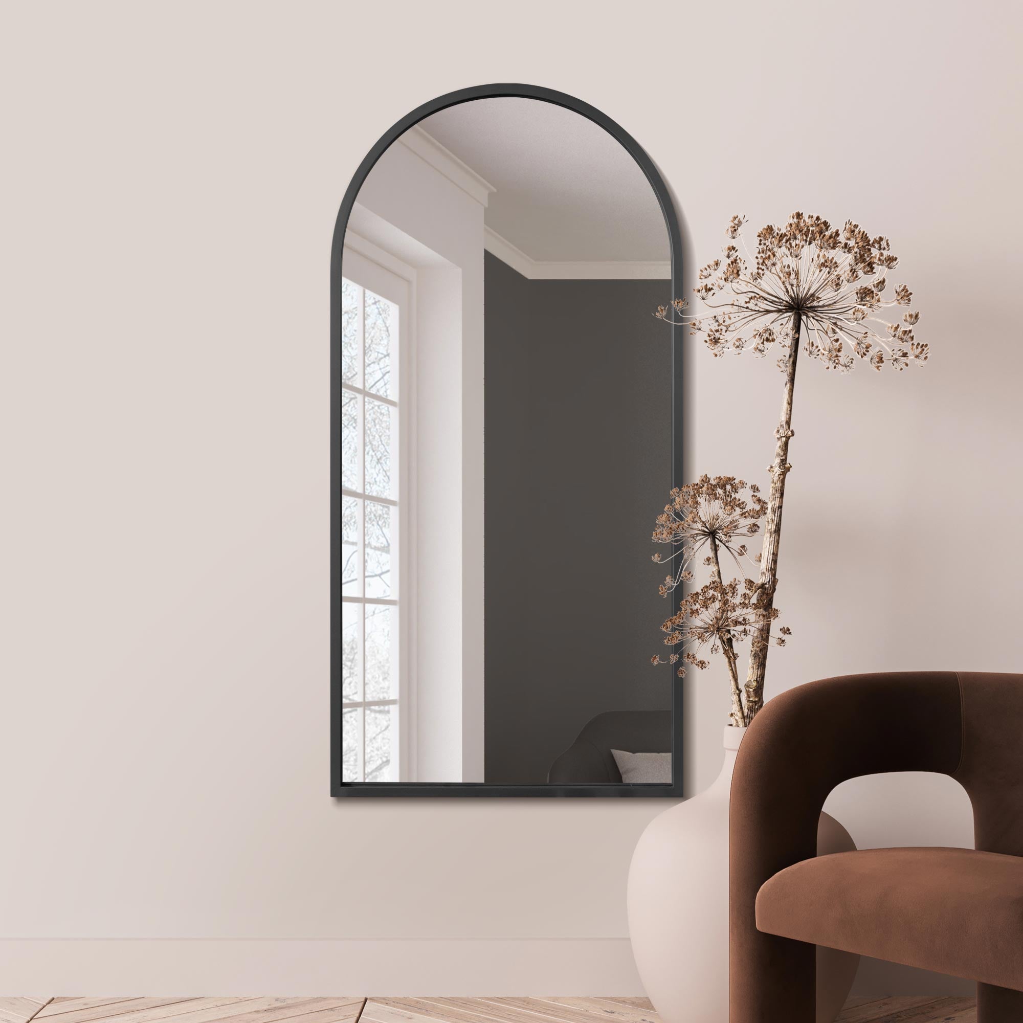 The Arcus - Black Framed Arched Leaner/Wall Mirror 55" X 27.5" (140CM X 70CM) (15010545107322)