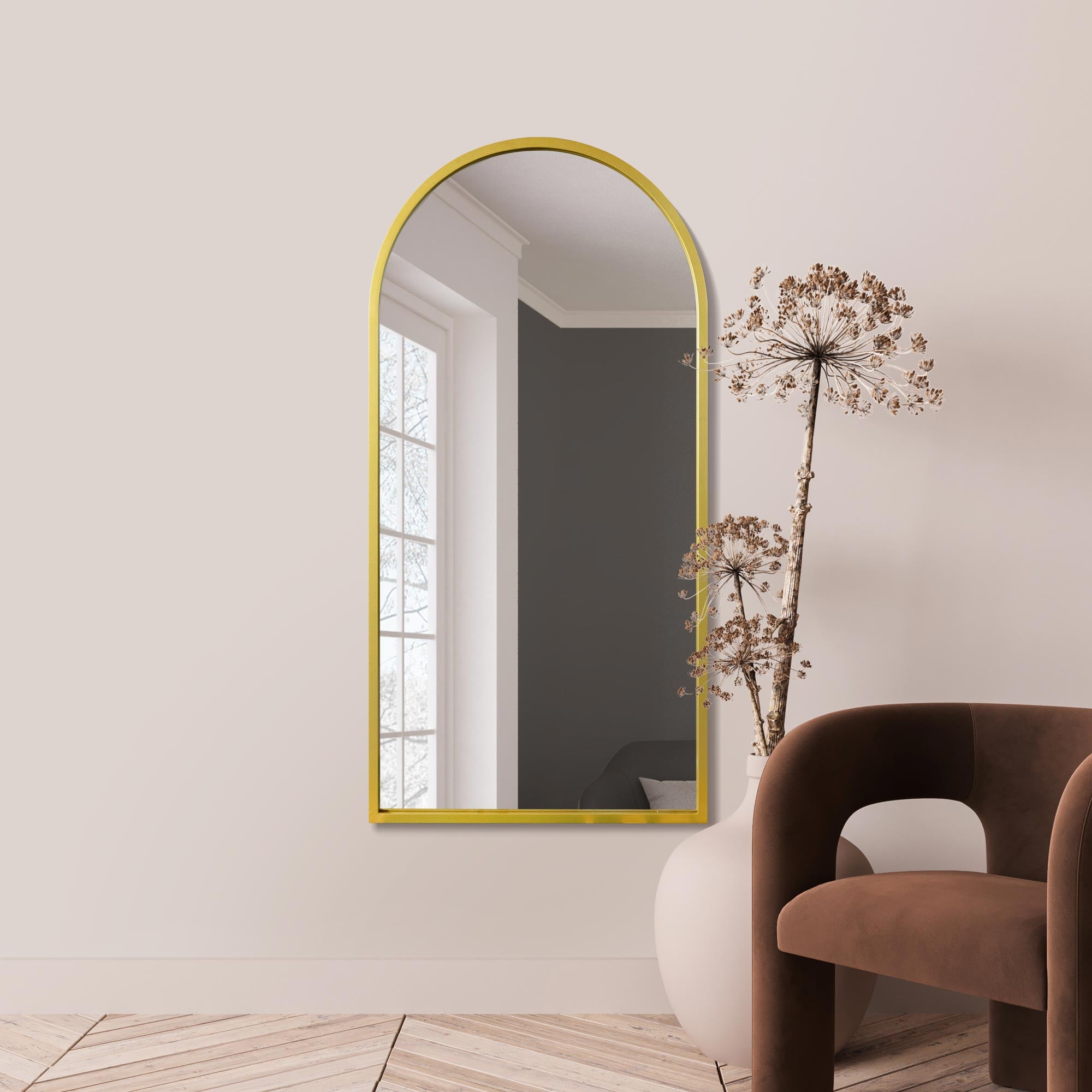 The Arcus - Gold Framed Arched Leaner/Wall Mirror 55" X 27.5" (140CM X 70CM) (15010545172858)