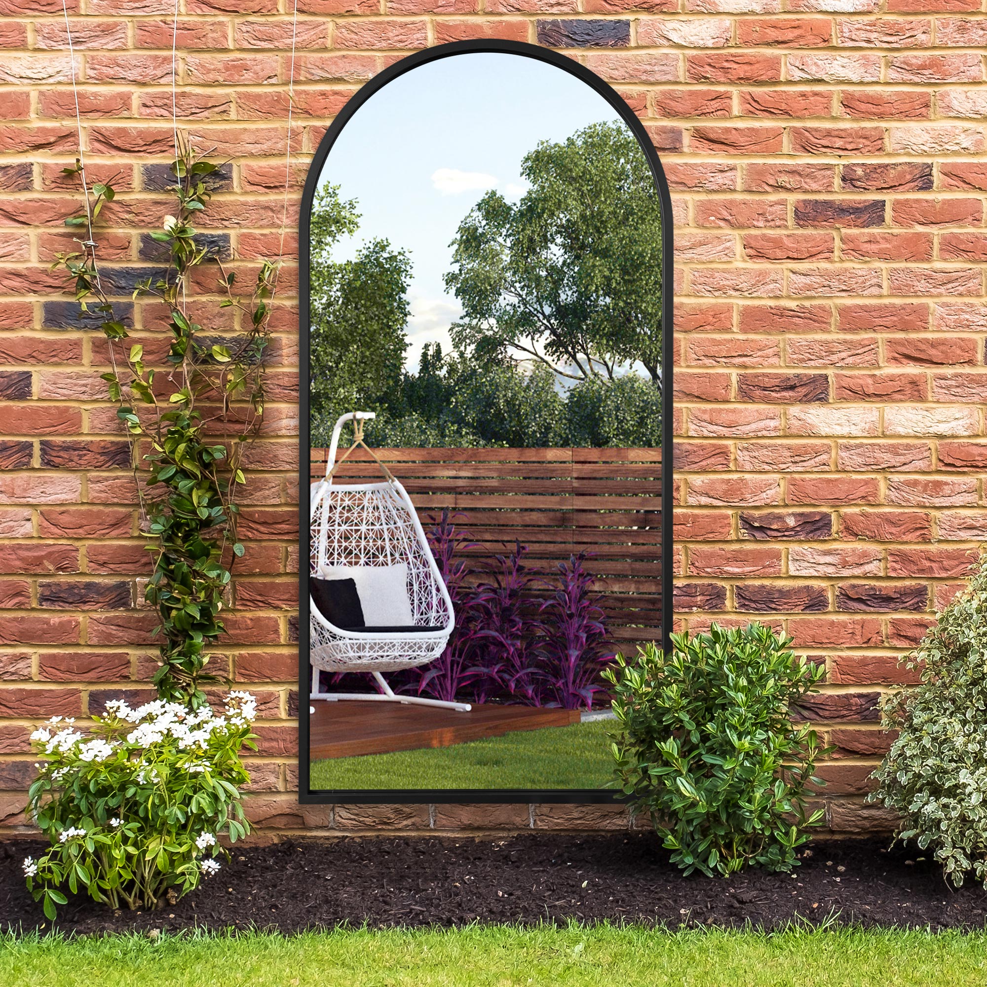 The Arcus - Black Metal Framed Arched Garden Wall Mirror 63" X 31" (160CM X 80CM) (15010545238394)
