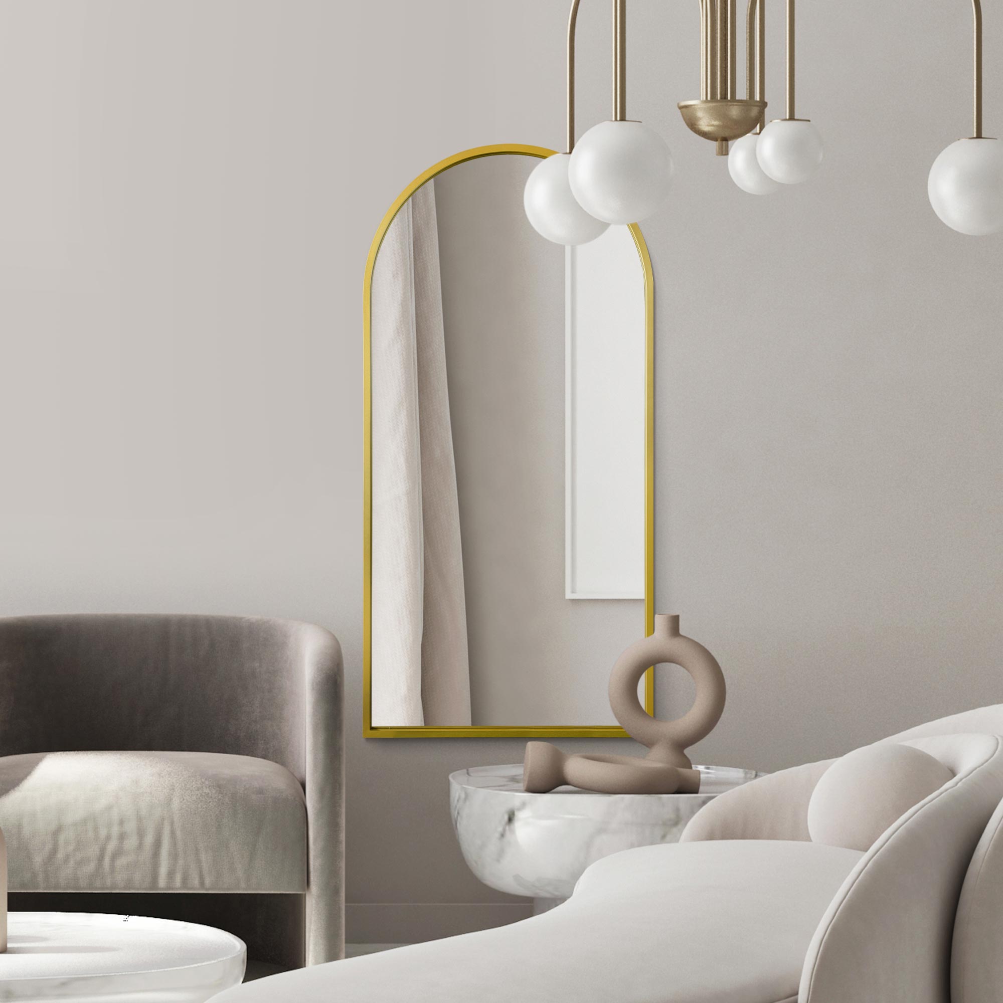 The Arcus - Gold Framed Arched Leaner/Wall Mirror 63" X 31" (160CM X 80CM) (15010545336698)