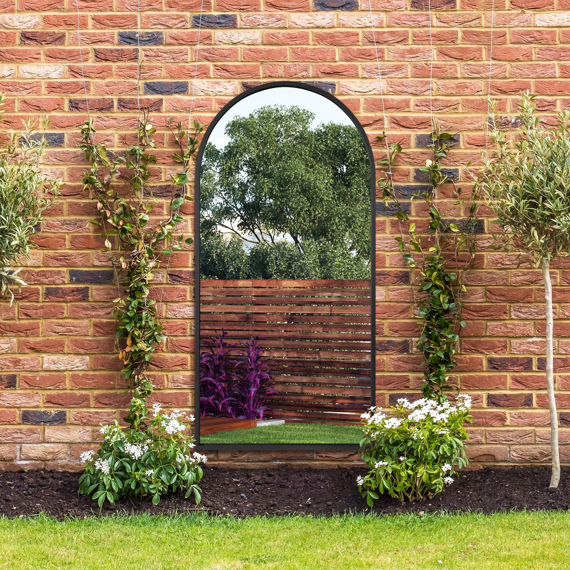 The Arcus - Black Framed Arched Garden Wall Mirror 71" X 35" (180CM X 90CM) (15010545369466)