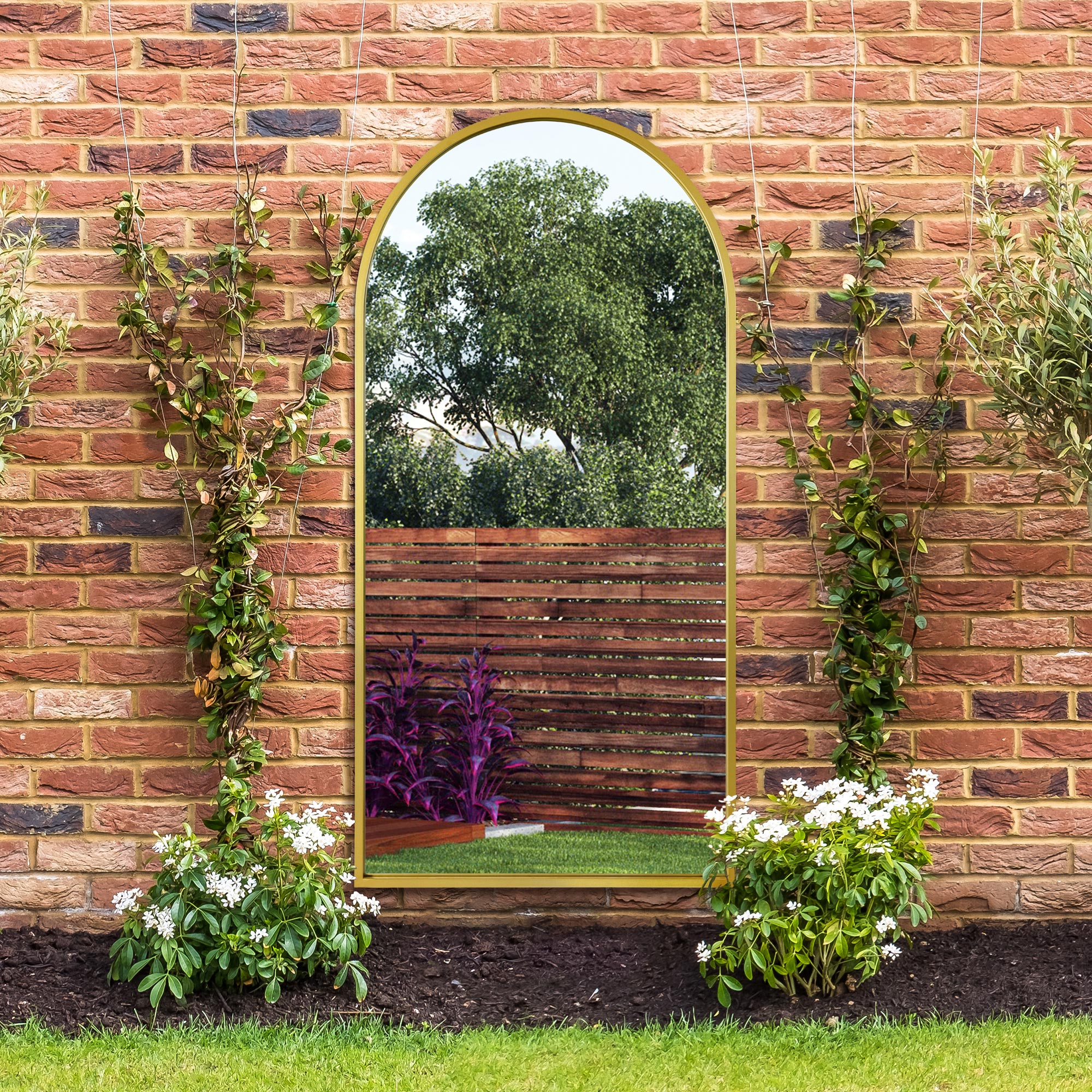 The Arcus - Gold Framed Arched Garden Wall Mirror 71" X 35" (180CM X 90CM) (15010545435002)