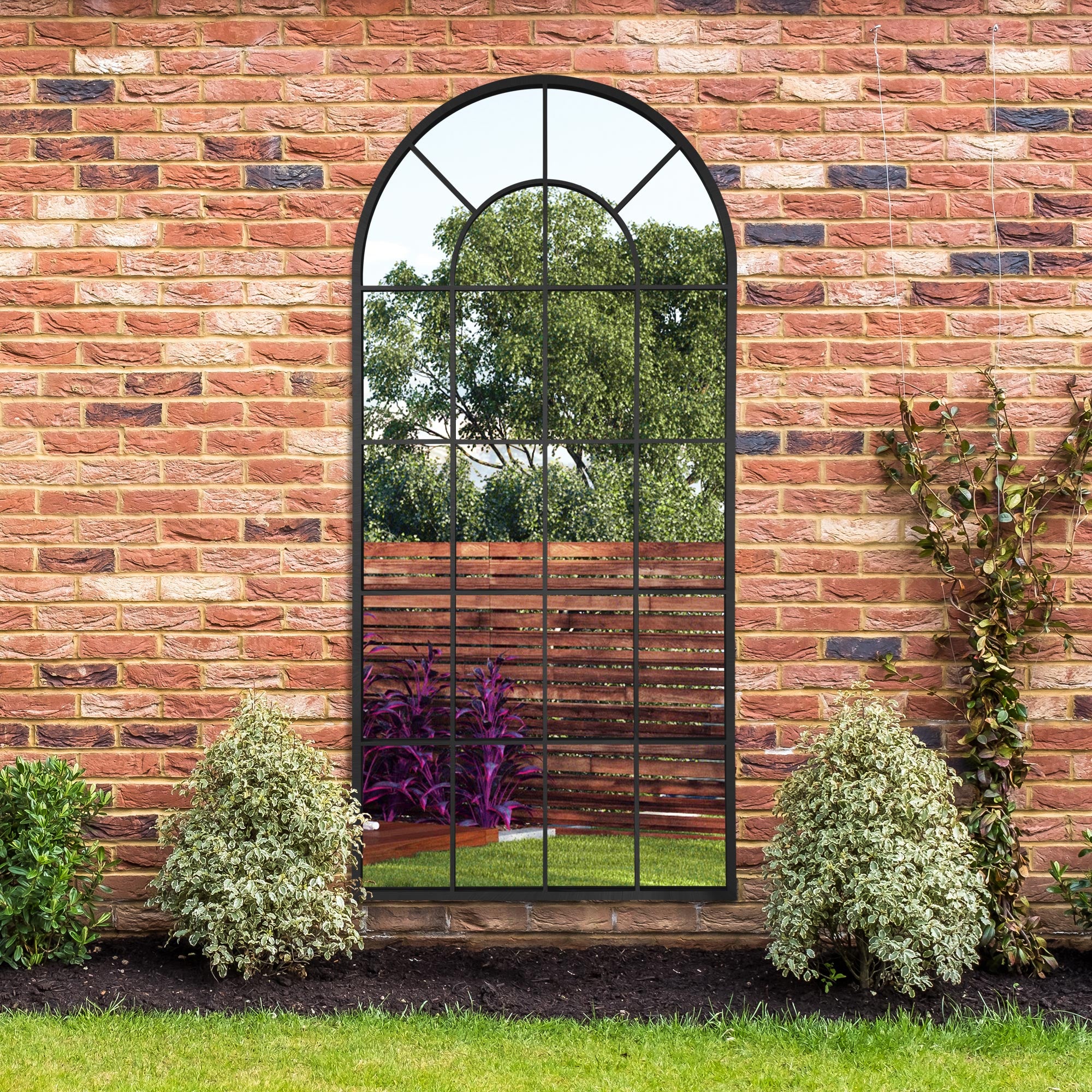 The Arcus - Black Framed Arched Window Garden Mirror 71" X 33.5" (180x85CM) (15010545598842)