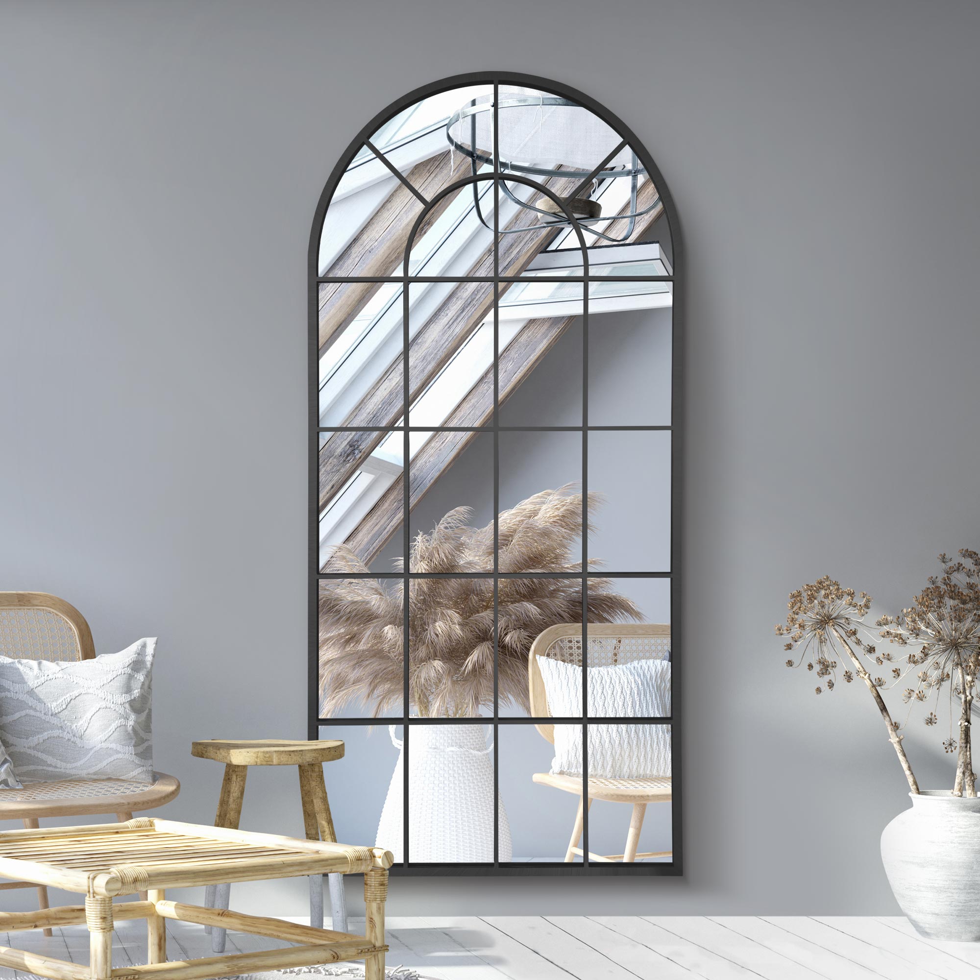 The Arcus - Black Framed Arched Window Leaner/Wall Mirror 71" X 33.5" (180x85CM) (15010545631610)