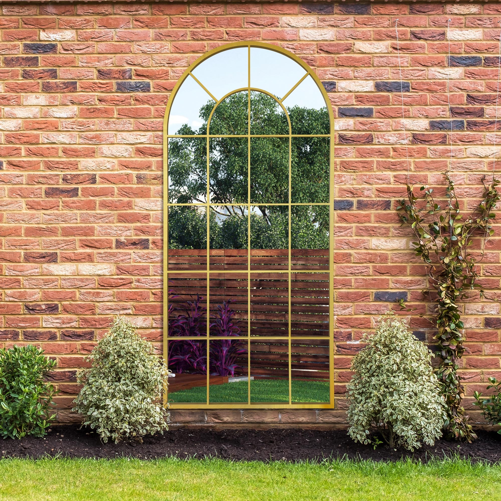 The Arcus - Gold Framed Arched Window Garden Mirror 71" X 33.5" (180x85CM) (15010545697146)