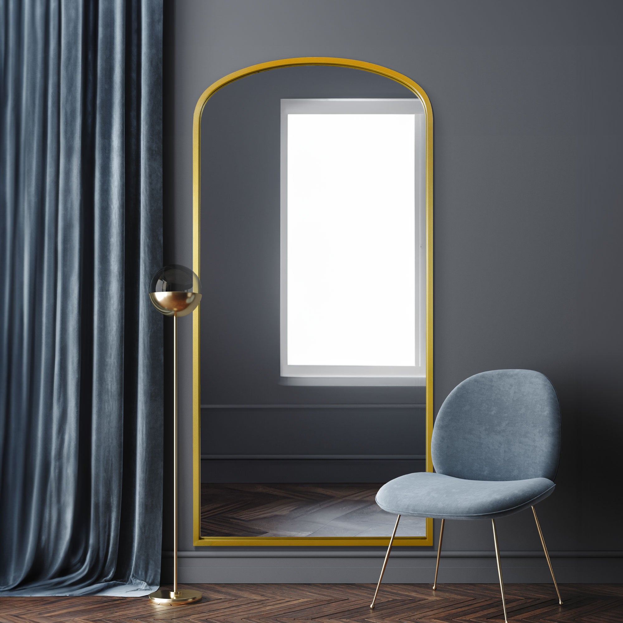 The Angustus - Gold Metal Framed Arched Wall Leaner Mirror 67"x33" (170x85CM) (15010546188666)