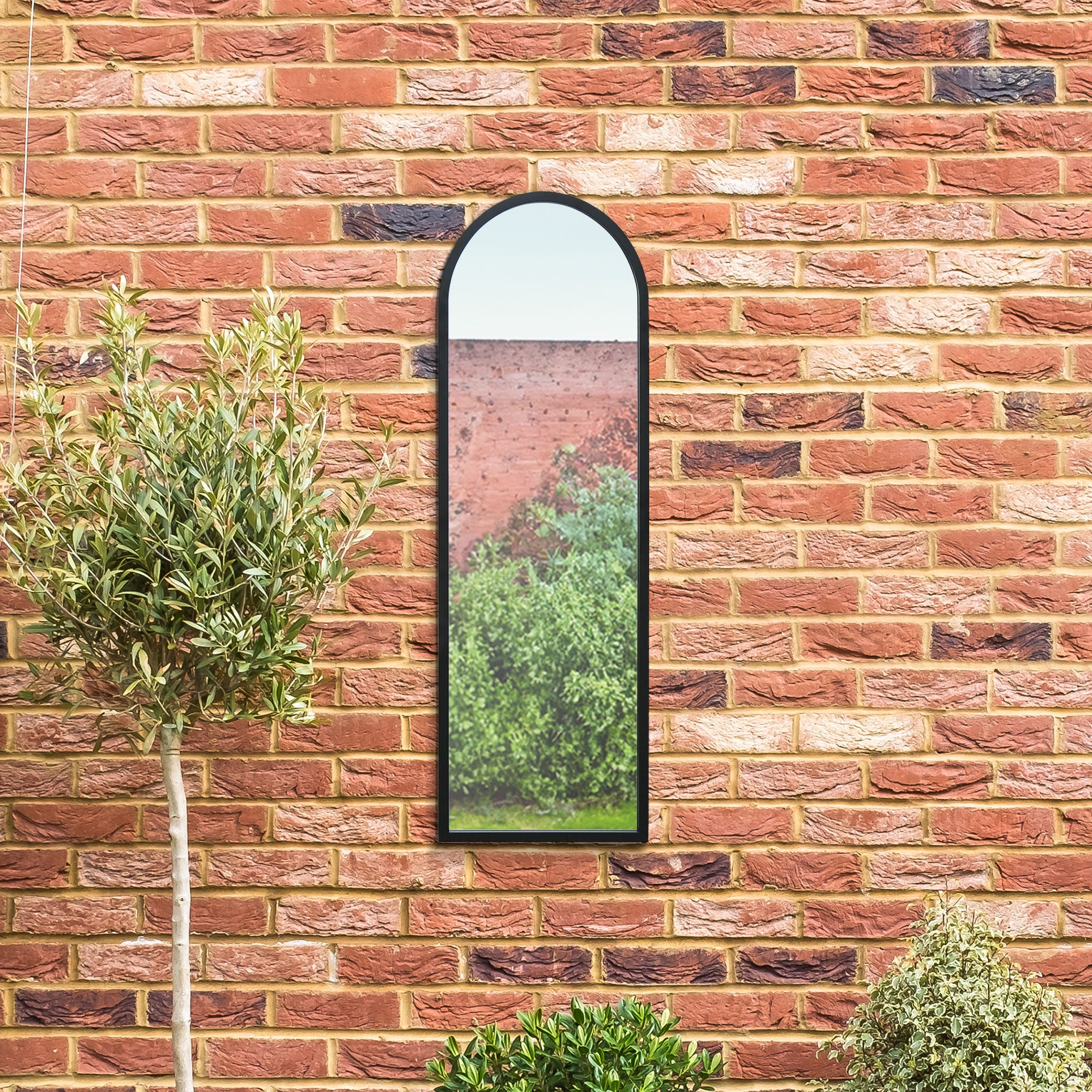 The Arcus - Black Metal Framed Arched Garden Wall Mirror 47" X 16" (120CM X 40CM) (15010546385274)