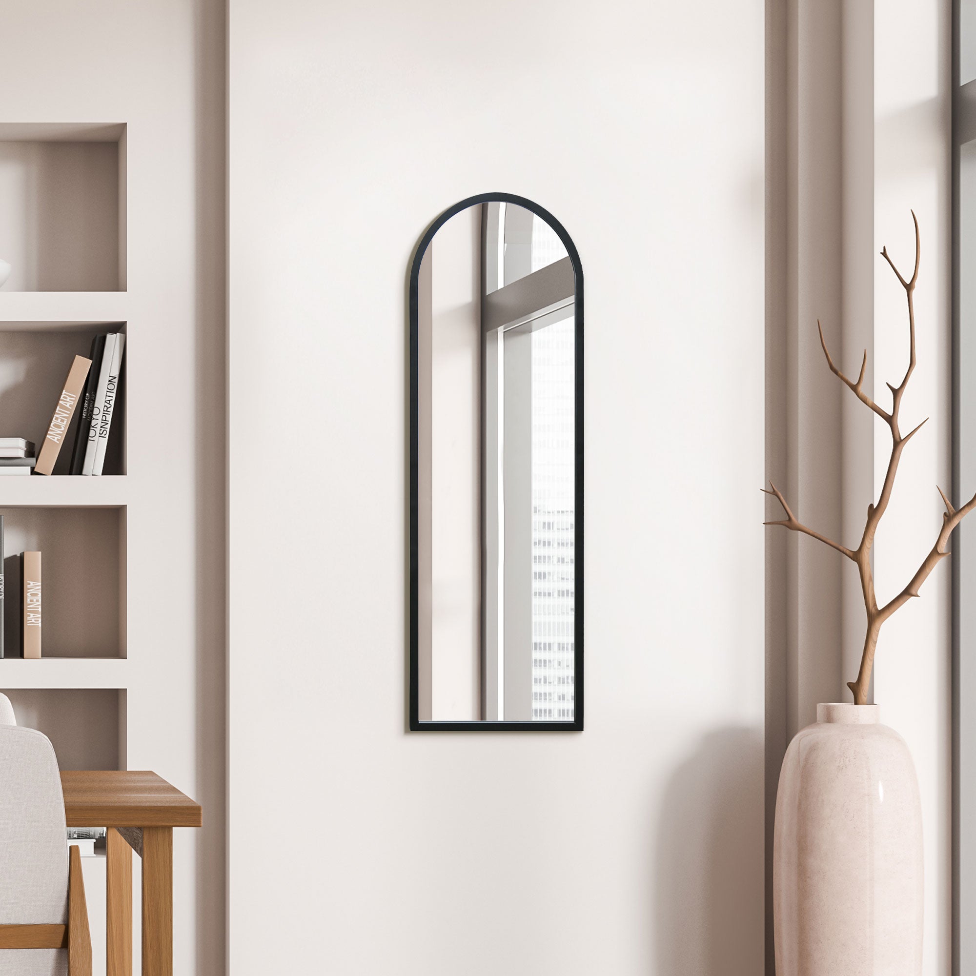 The Arcus - Black Metal Framed Arched Wall Mirror 47" X 16" (120CM X 40CM) (15010546450810)