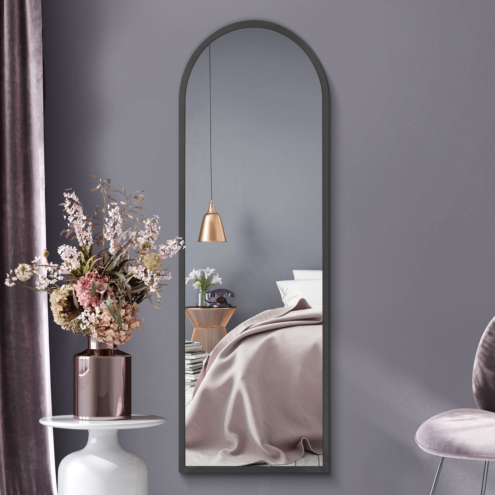 The Arcus - Black Framed Arched Leaner/Wall Mirror 63" X 21" (160CM X 53CM) (15010546614650)
