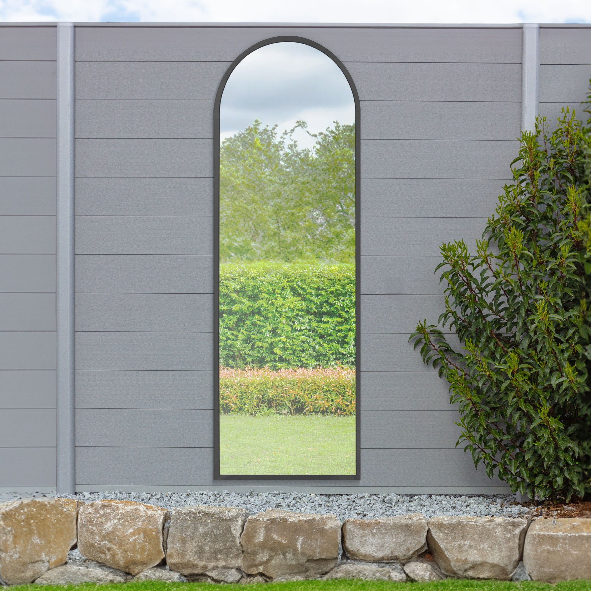 The Arcus - Black Framed Arched Garden Wall Mirror 71" X 24" (180CM X 60CM) (15010546712954)