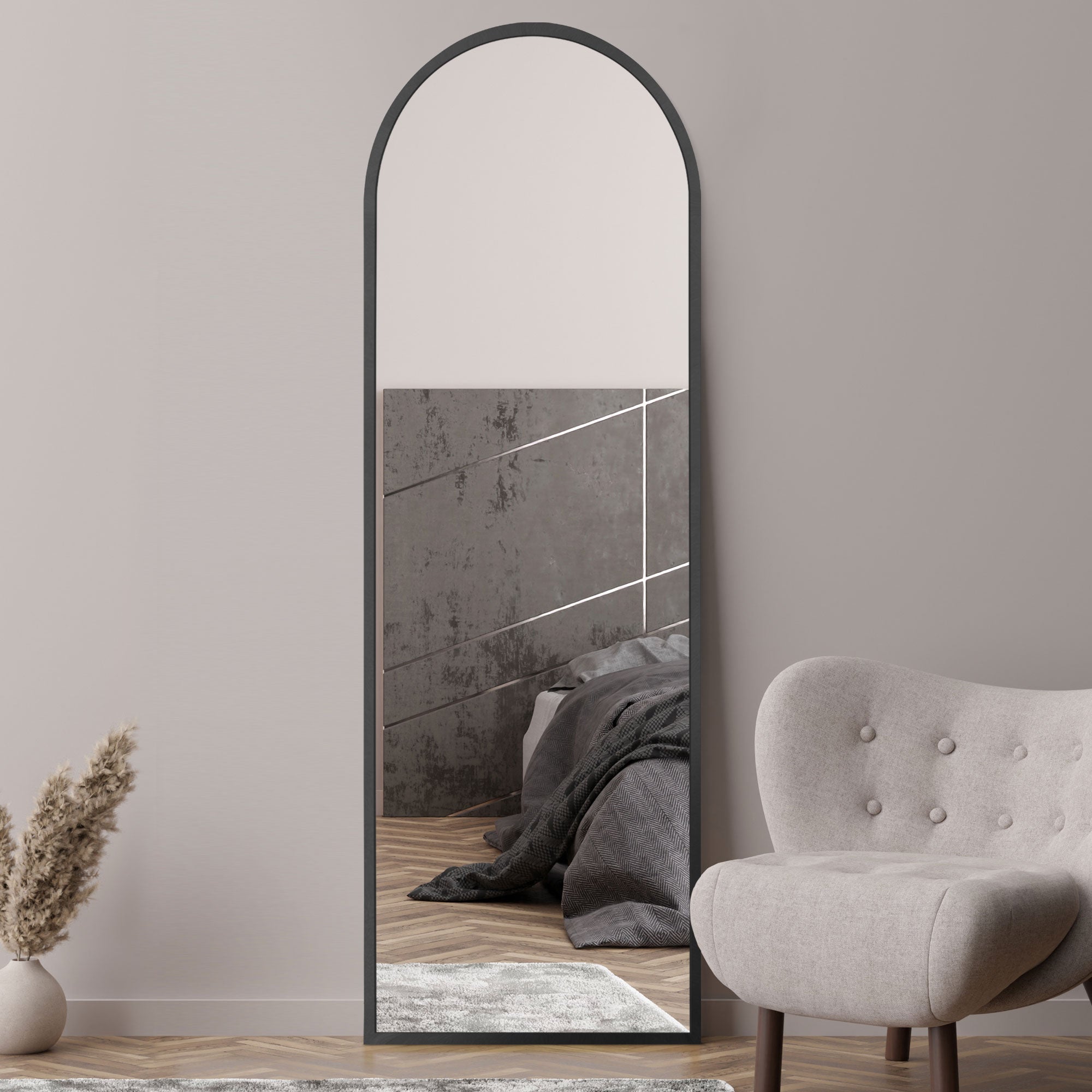 The Arcus - Black Framed Arched Leaner/Wall Mirror 71" X 24" (180CM X 60CM) (15010546811258)