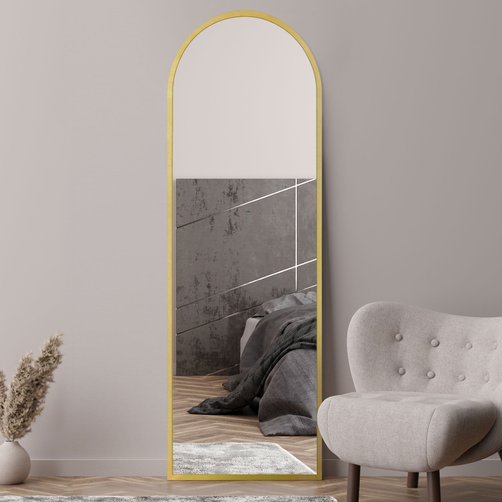 The Arcus - Gold Framed Arched Leaner/Wall Mirror 71" X 24" (180CM X 60CM) (15010546876794)