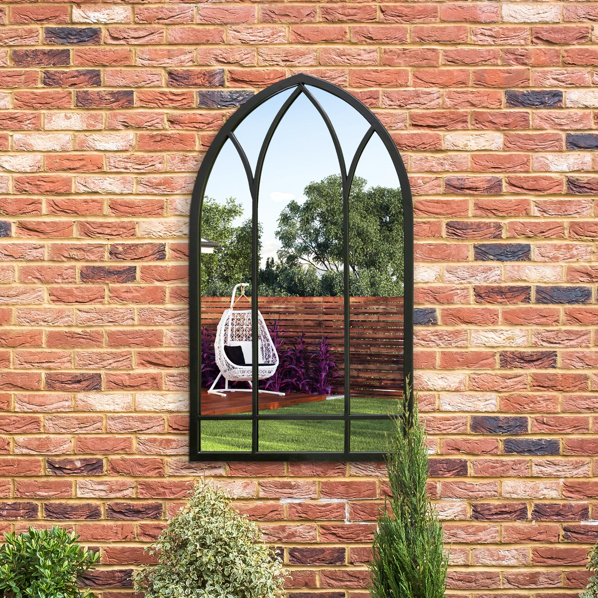 The Arcus - Black Metal Framed Arched Garden Wall Mirror 32" X 19" (83CM X 48CM) (15010546909562)