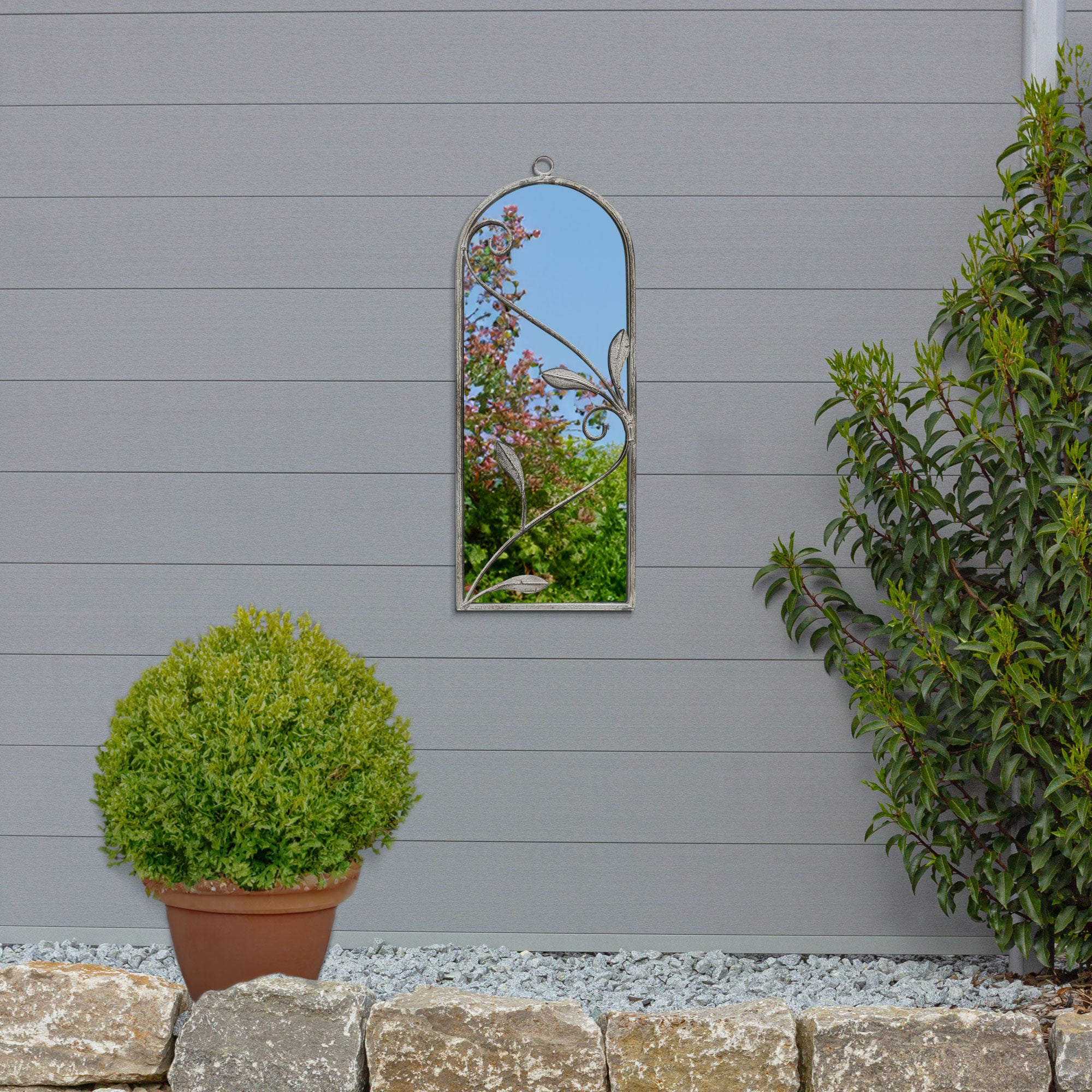 The Arcus - Concrete Colour Metal Frame Arched Garden Mirror 25" x 9" 64 x 24CM (15010547302778)
