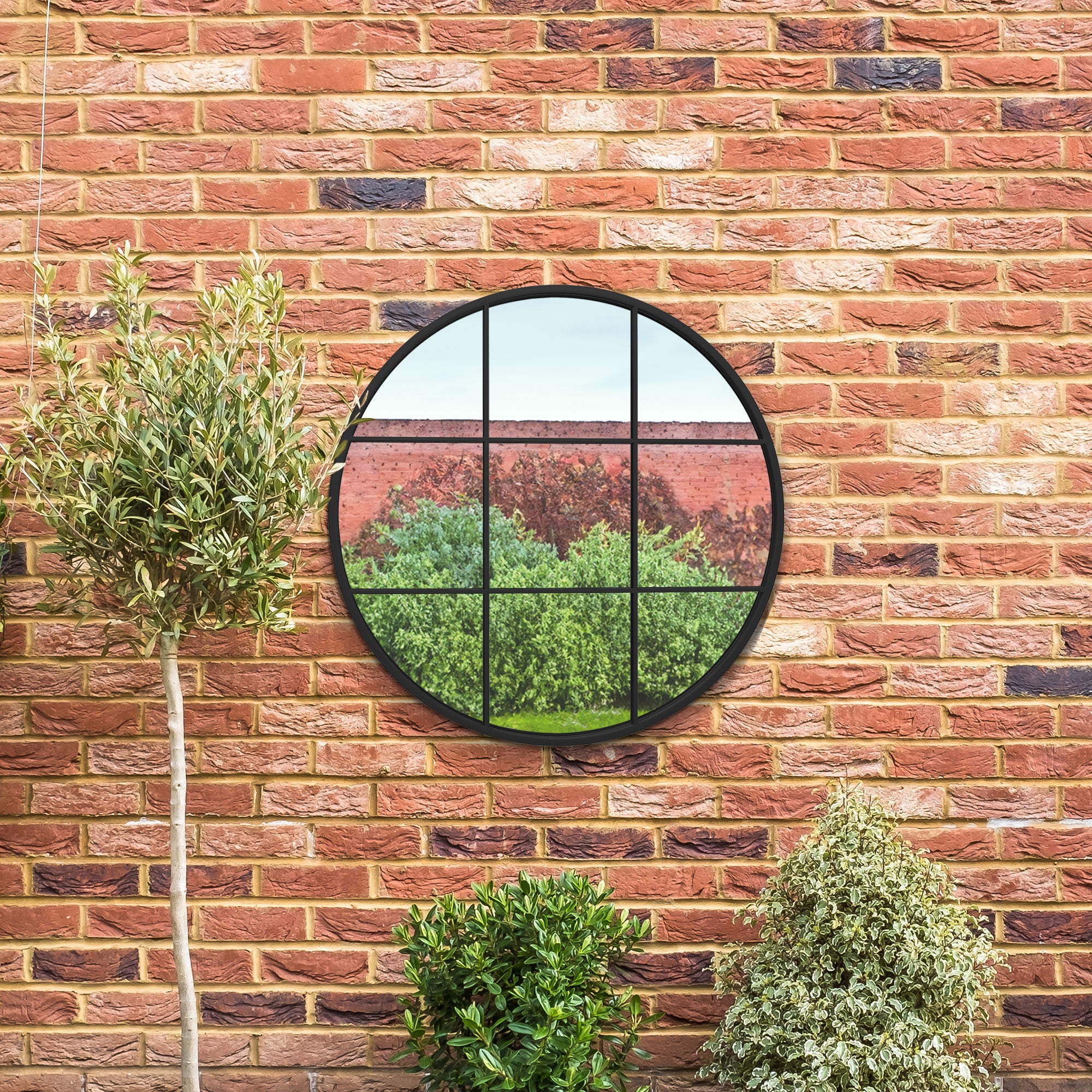 The Circulus - Black Metal Frame Round Window Garden Wall Mirror 31"x31" 80x80CM (15010547663226)