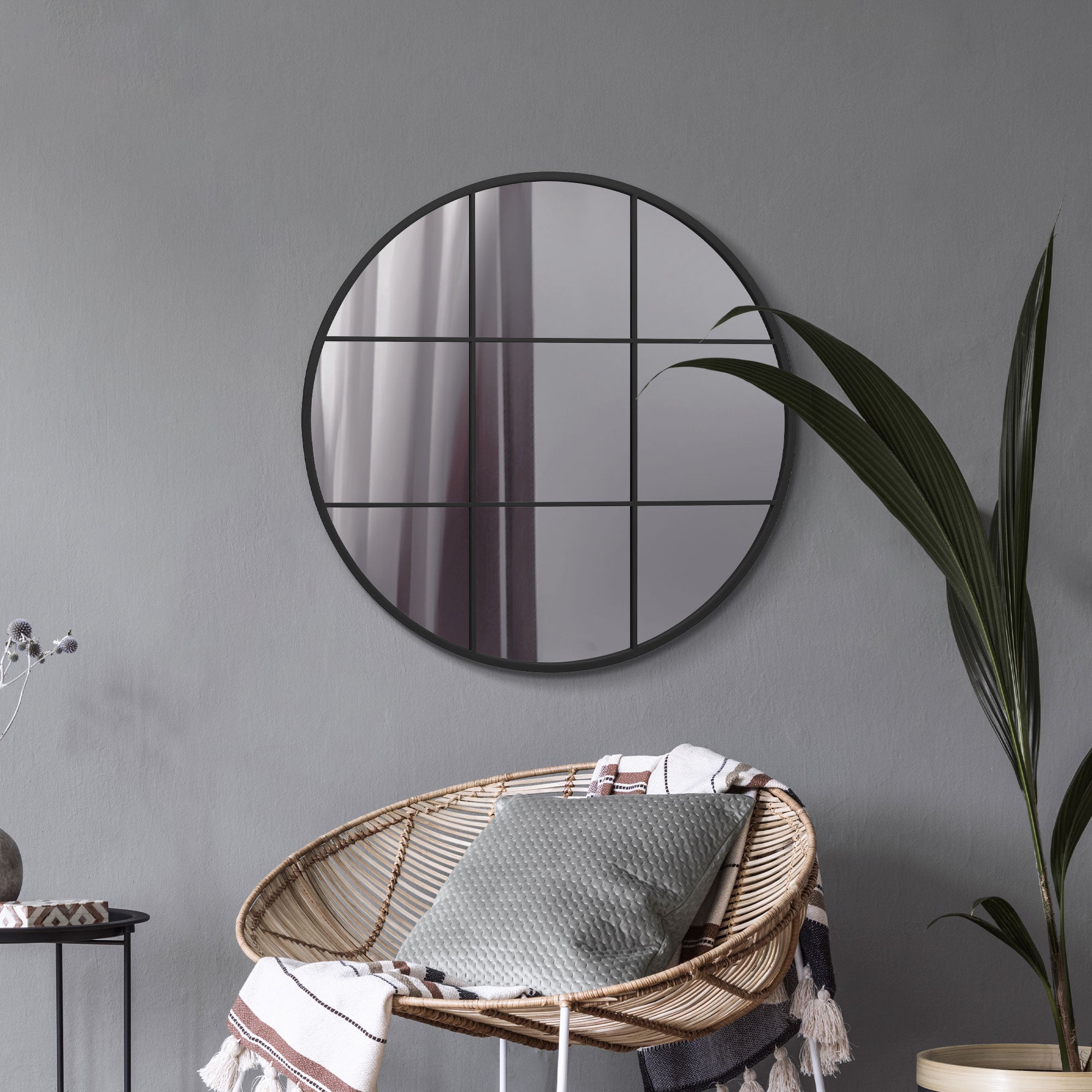 The Circulus - Black Metal Framed Round Window Wall Mirror 31" X 31" (80x80CM) (15010547695994)