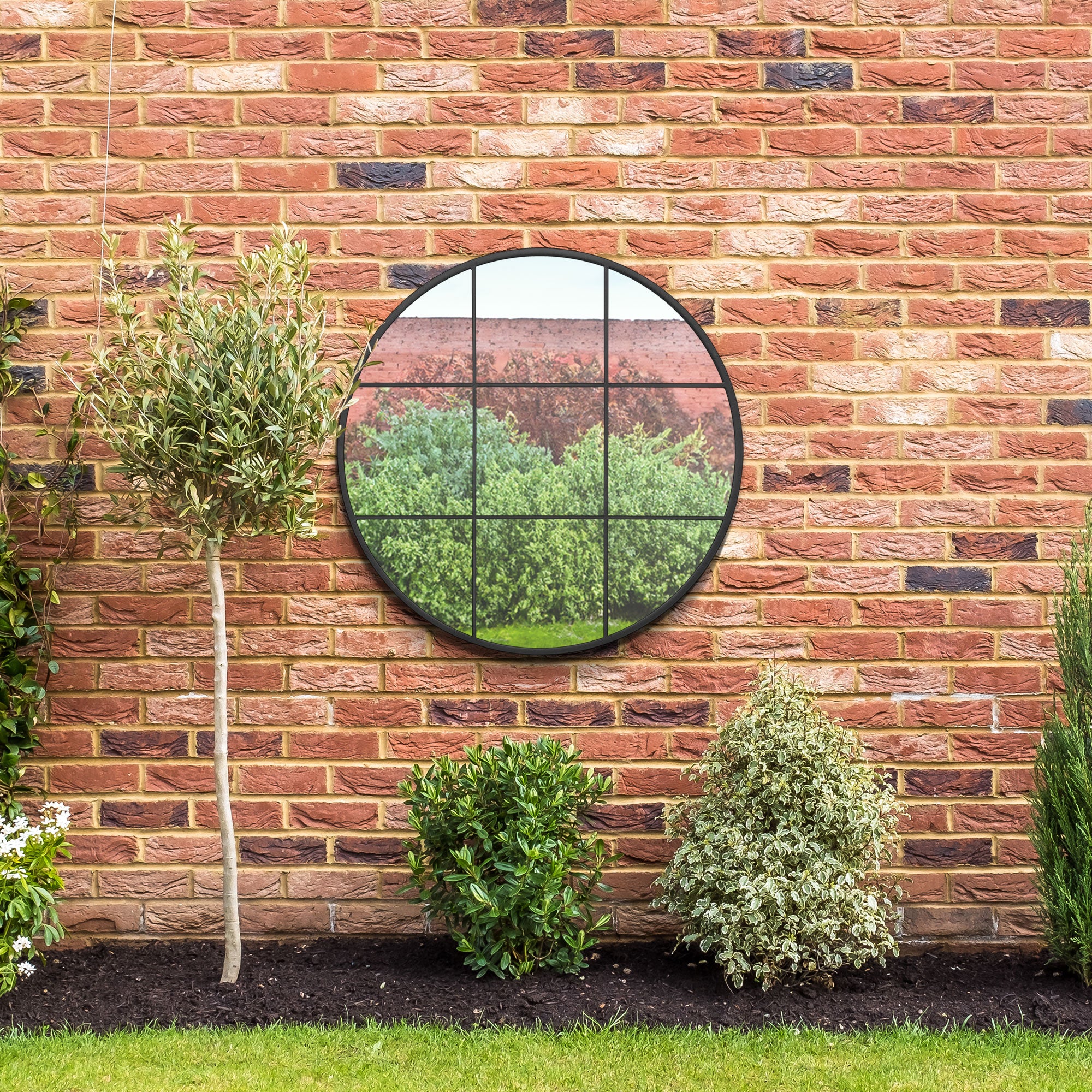 The Circulus - Black Metal Frame Round Garden Wall Mirror 39" x 39" (100x100CM) (15010547794298)