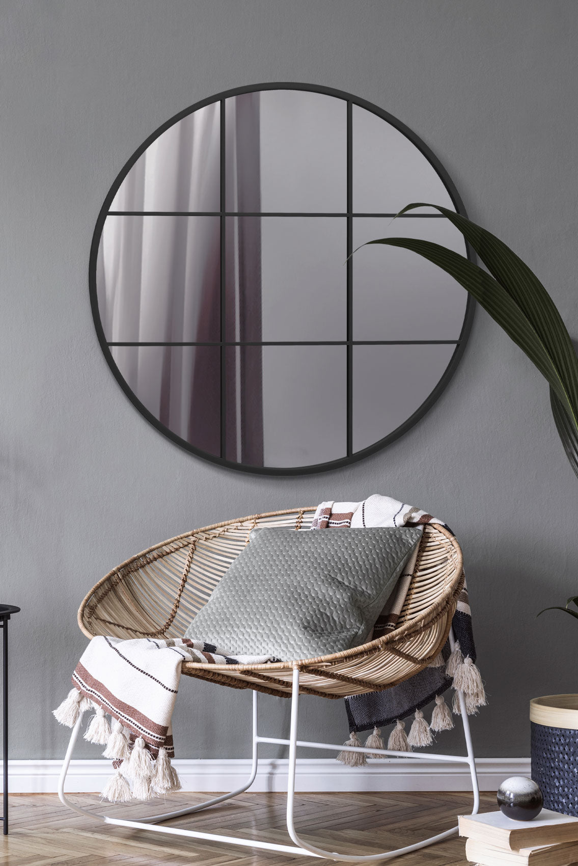 The Circulus - Black Metal Framed Round Window Wall Mirror 39" X 39" (100x100CM) (15010547827066)