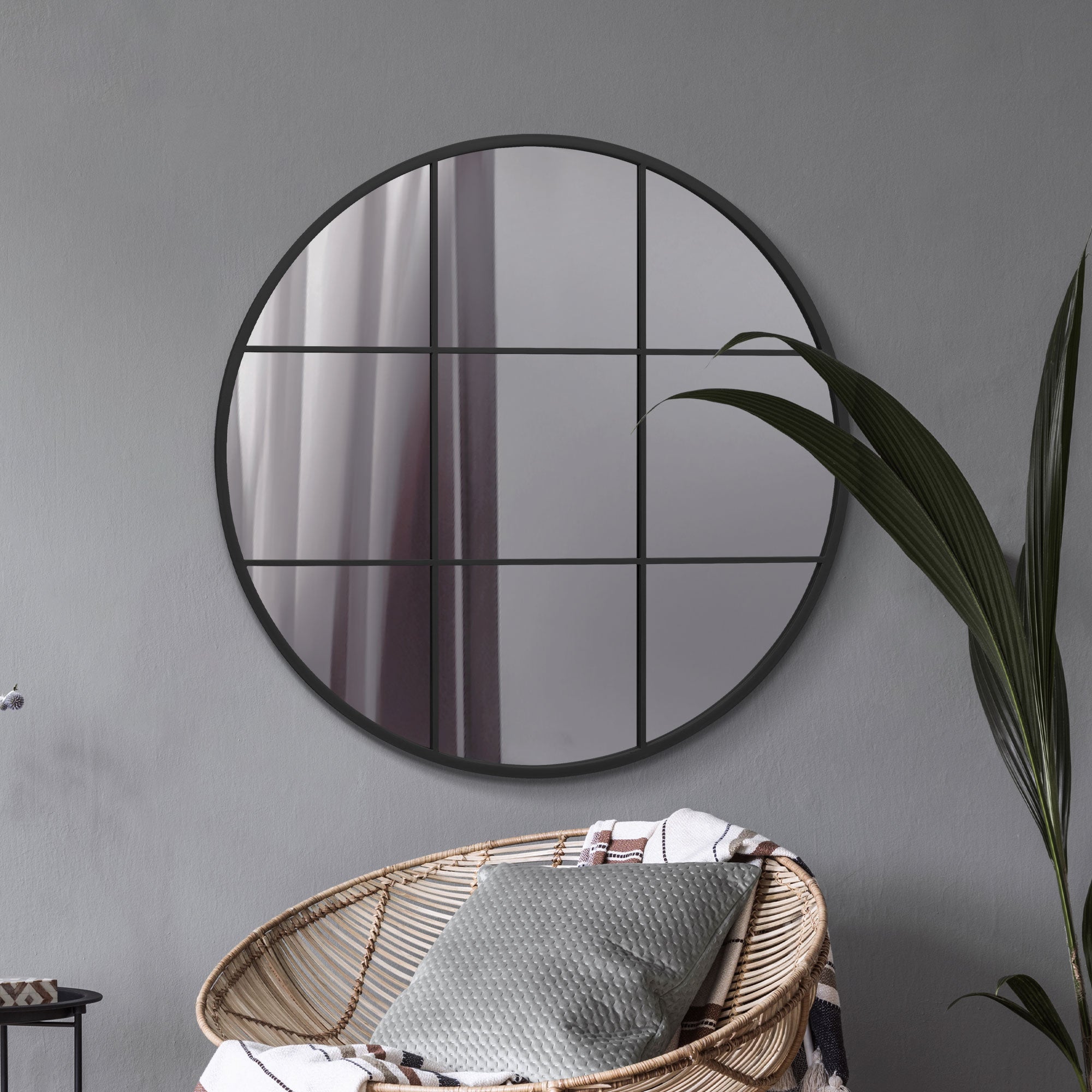 The Circulus - Black Metal Framed Round Window Wall Mirror 39" X 39" (100x100CM) (15010547827066)