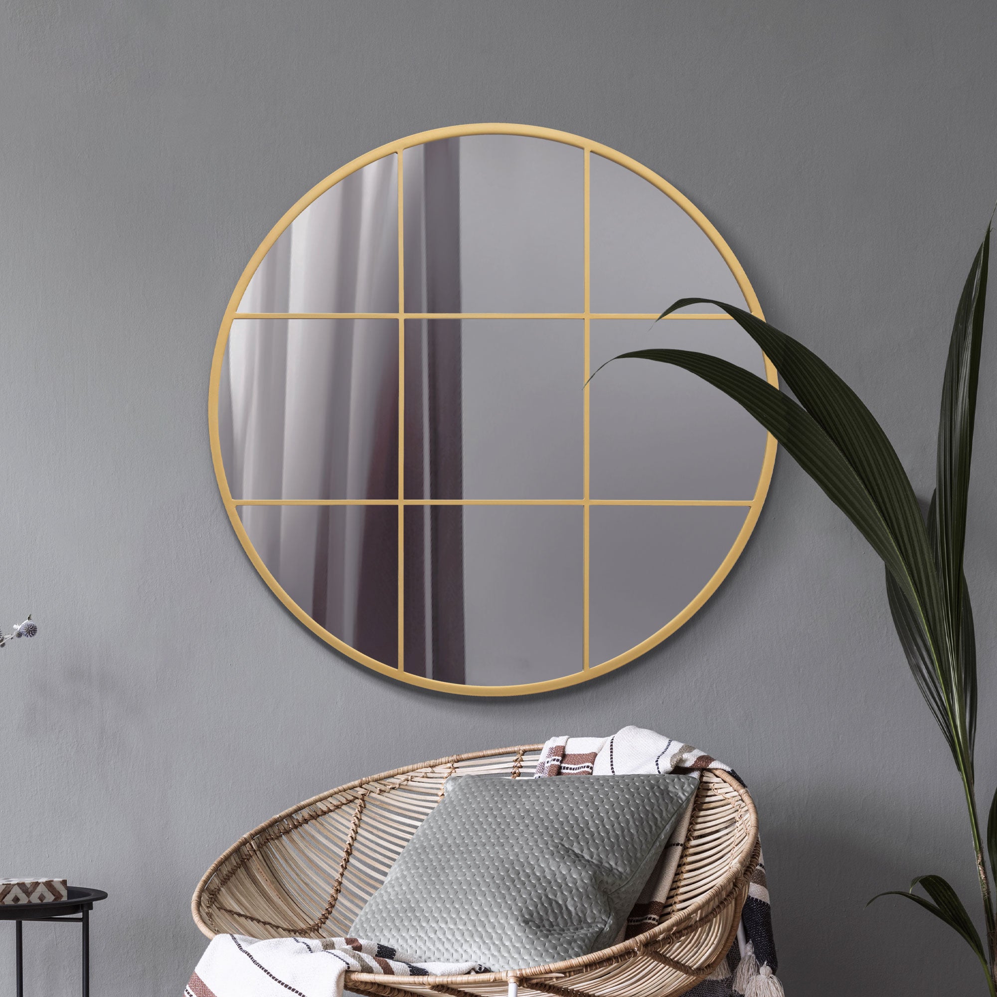 The Circulus - Gold Metal Framed Round Window Wall Mirror 39" X 39" (100x100CM) (15010547925370)