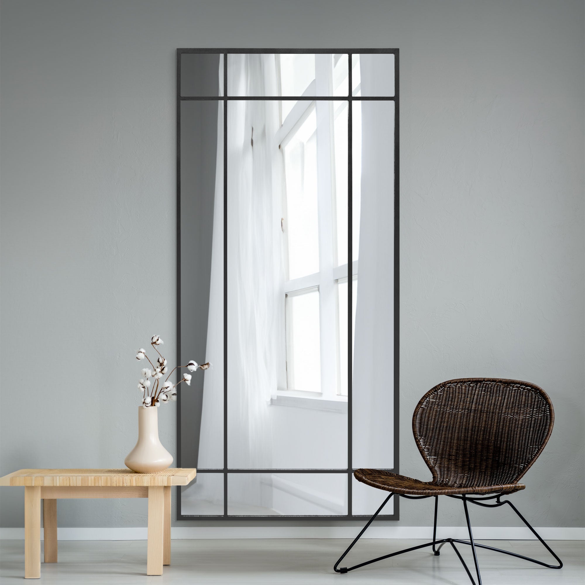 The Fenestra - Black Contemporary Wall and Leaner Mirror 71" X 33" (180 x 85CM) (15010548154746)