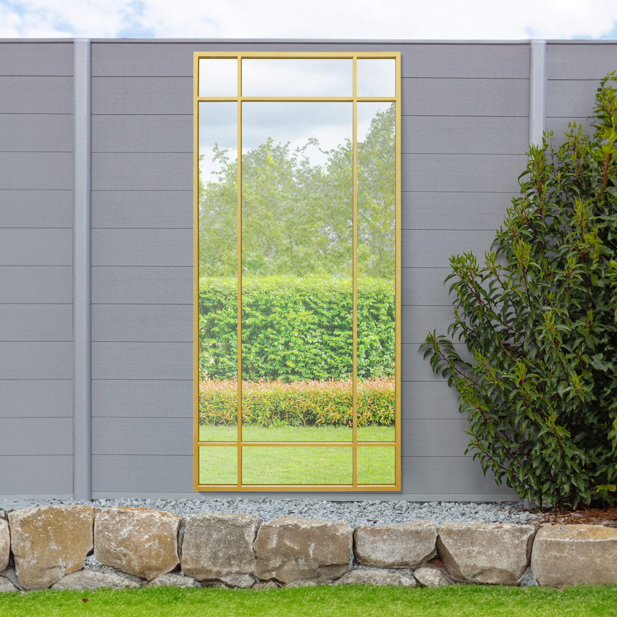 The Genestra - Gold Contemporary Wall & Leaner Garden Mirror 71"x 33" 180x85cm (15010548187514)