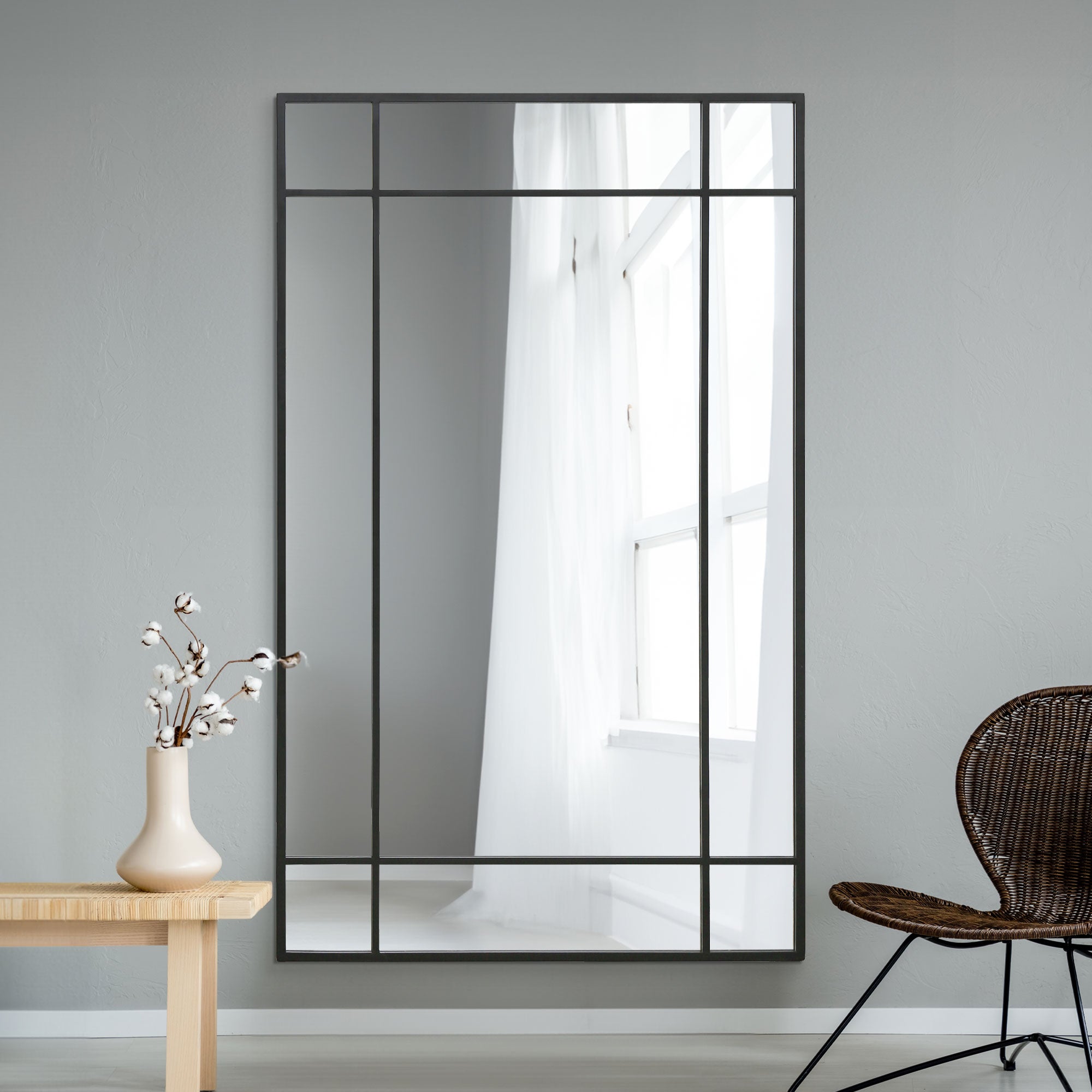 The Fenestra - Black Contemporary Wall and Leaner Mirror 71" X 43" (180 x 110CM) (15010548318586)