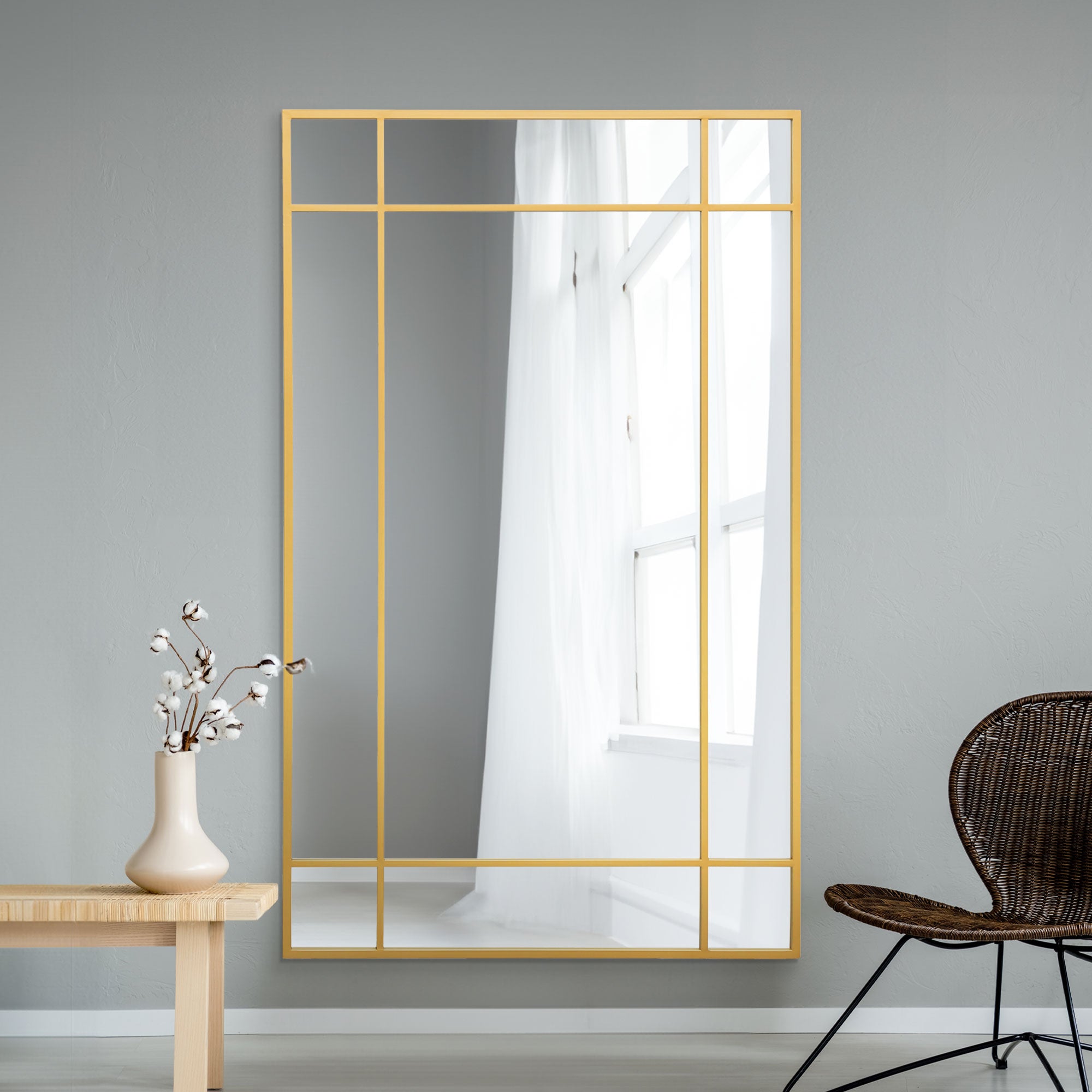 The Fenestra - Gold Contemporary Wall and Leaner Mirror 71" X 43" (180 x 110CM) (15010548384122)