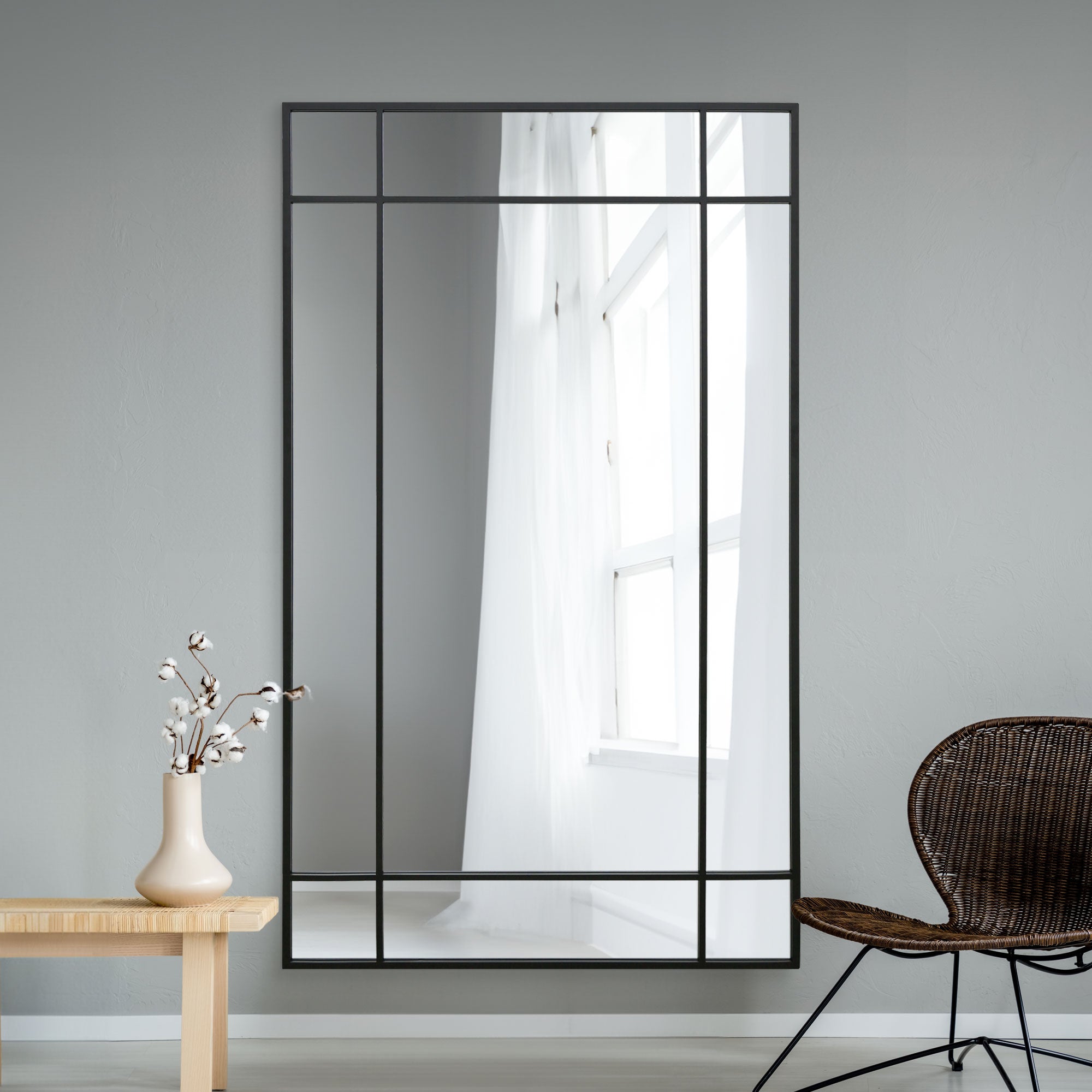 The Fenestra - Black Contemporary Wall and Leaner Mirror 79" X 47" (200 x 120CM) (15010548482426)