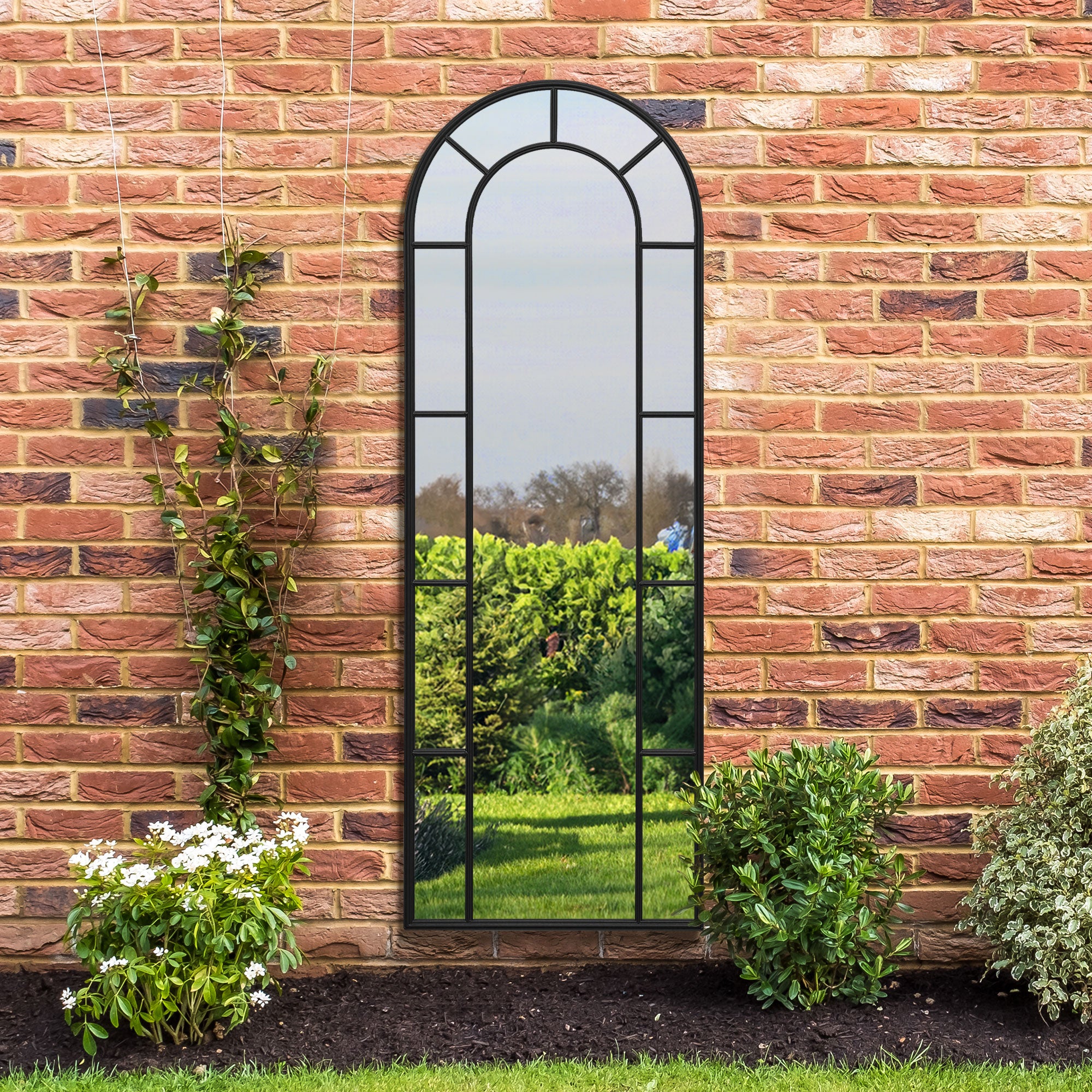 The Arcus - Black Framed Arched Leaner Garden Wall Mirror 67" X 24" (170CM X 60CM) (15010548908410)