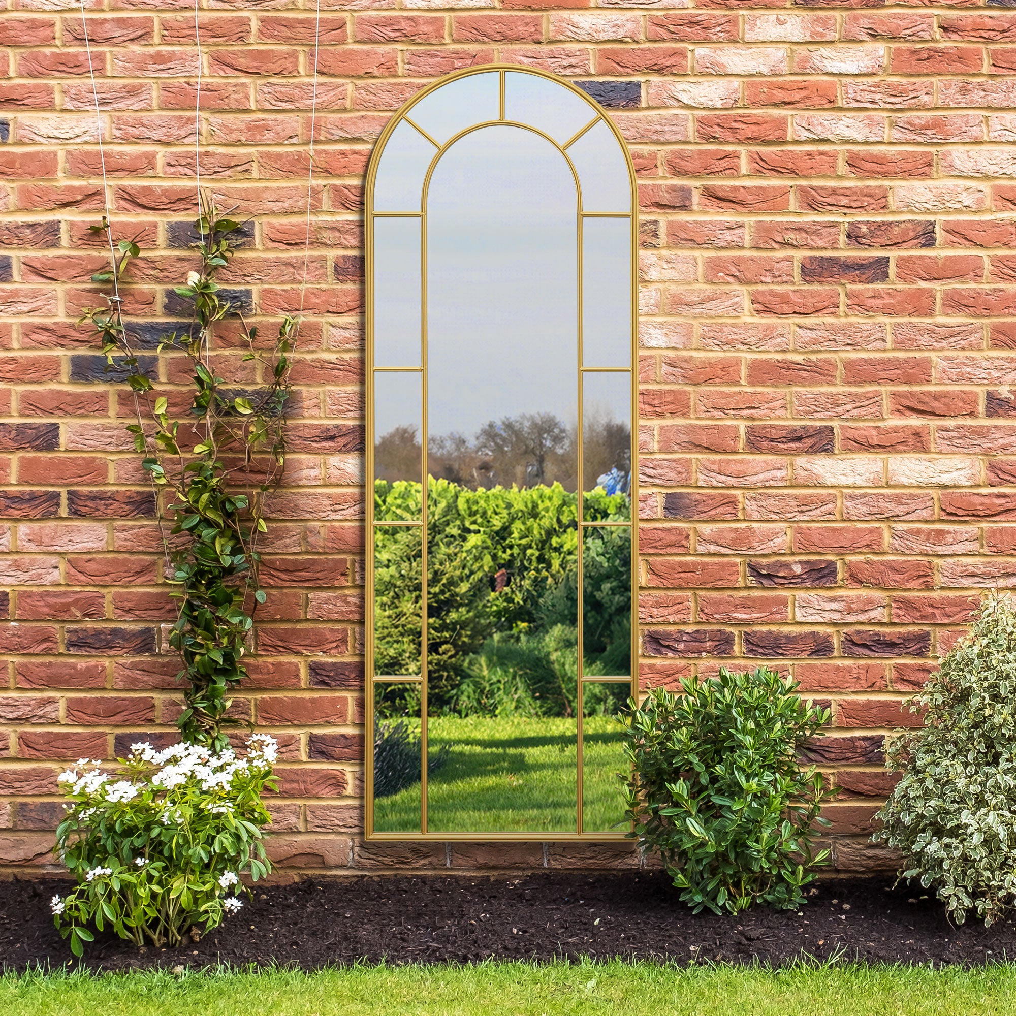 The Arcus - Gold Framed Arched Leaner Garden Wall Mirror 67" X 24" (170CM X 60CM) (15010549039482)