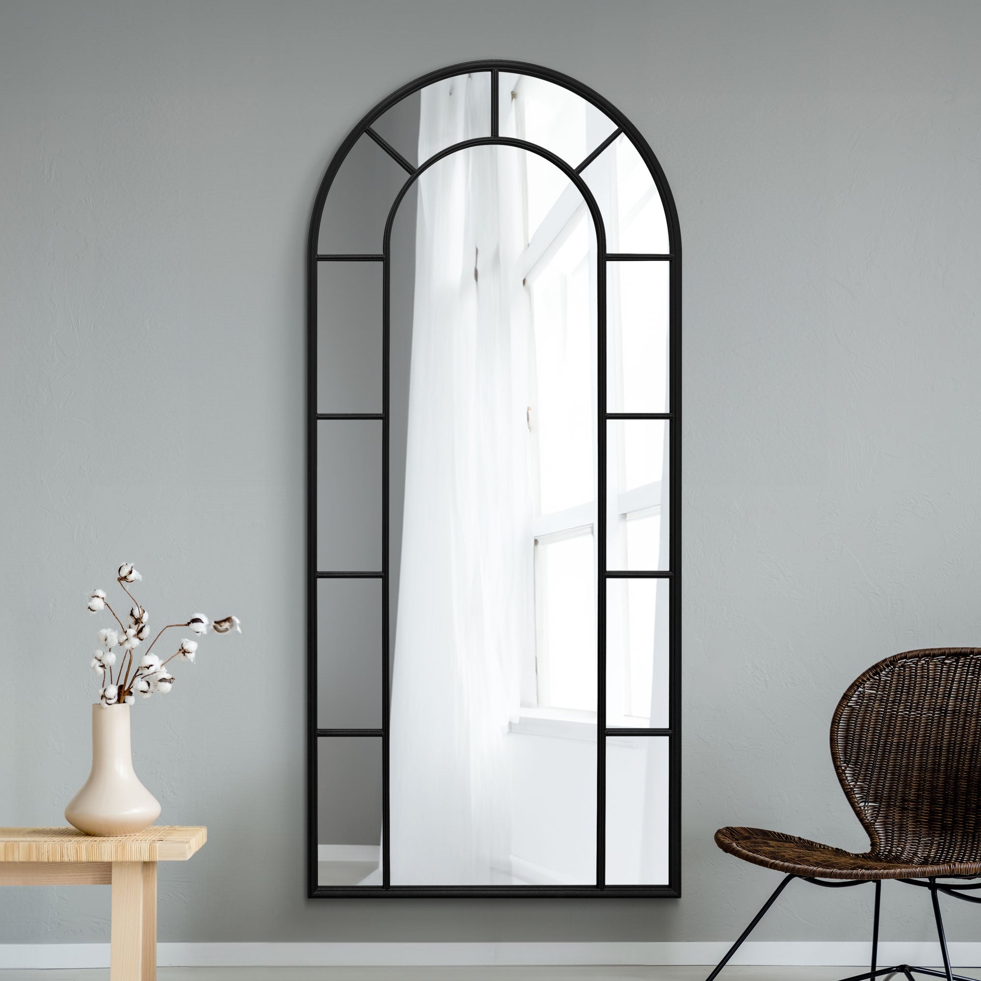 The Arcus - Black Framed Arched Leaner/Wall Mirror 75" X 33" (190CM X 85CM) (15010549137786)