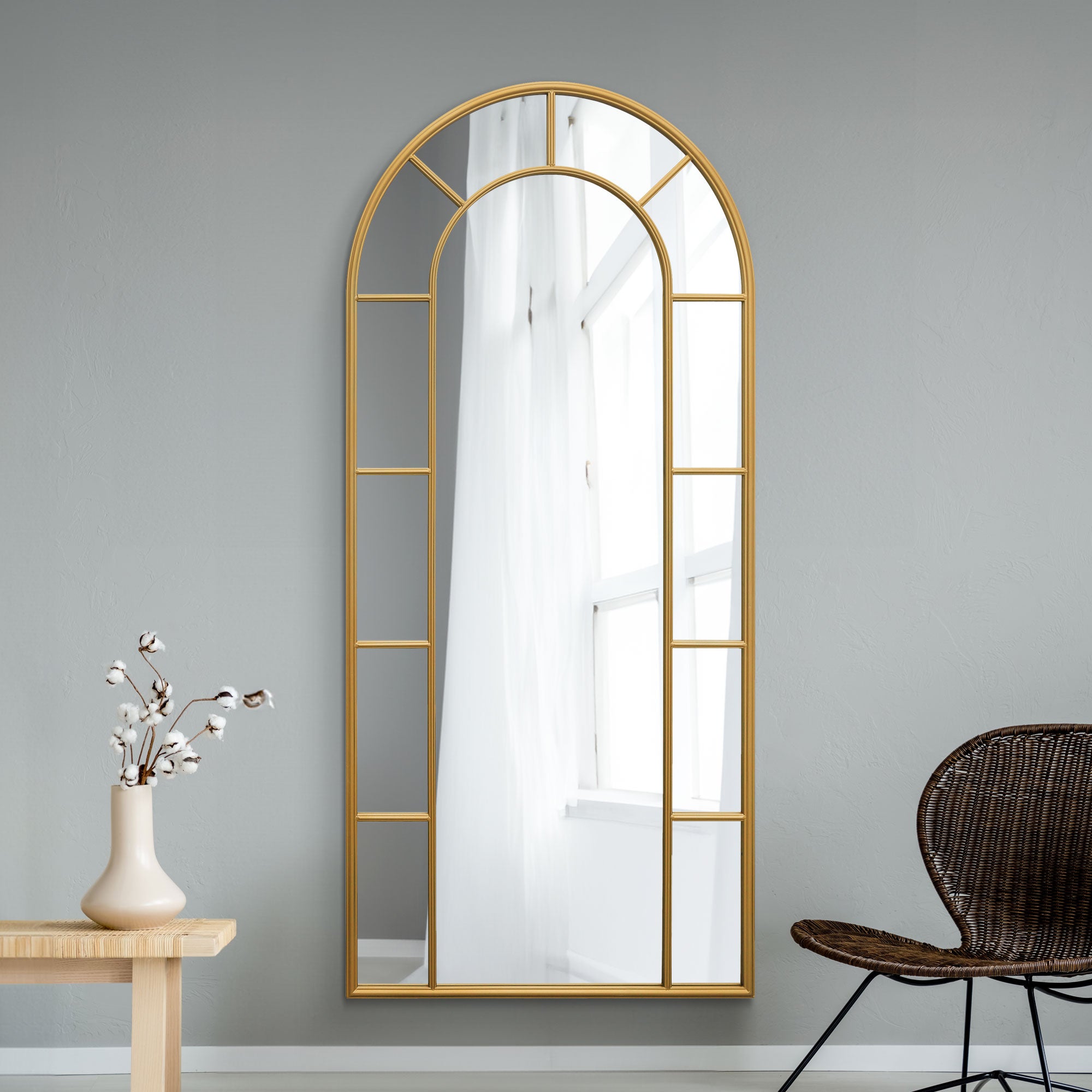 The Arcus - Gold Framed Arched Leaner/Wall Mirror 75" X 33" (190CM X 85CM) (15010549203322)