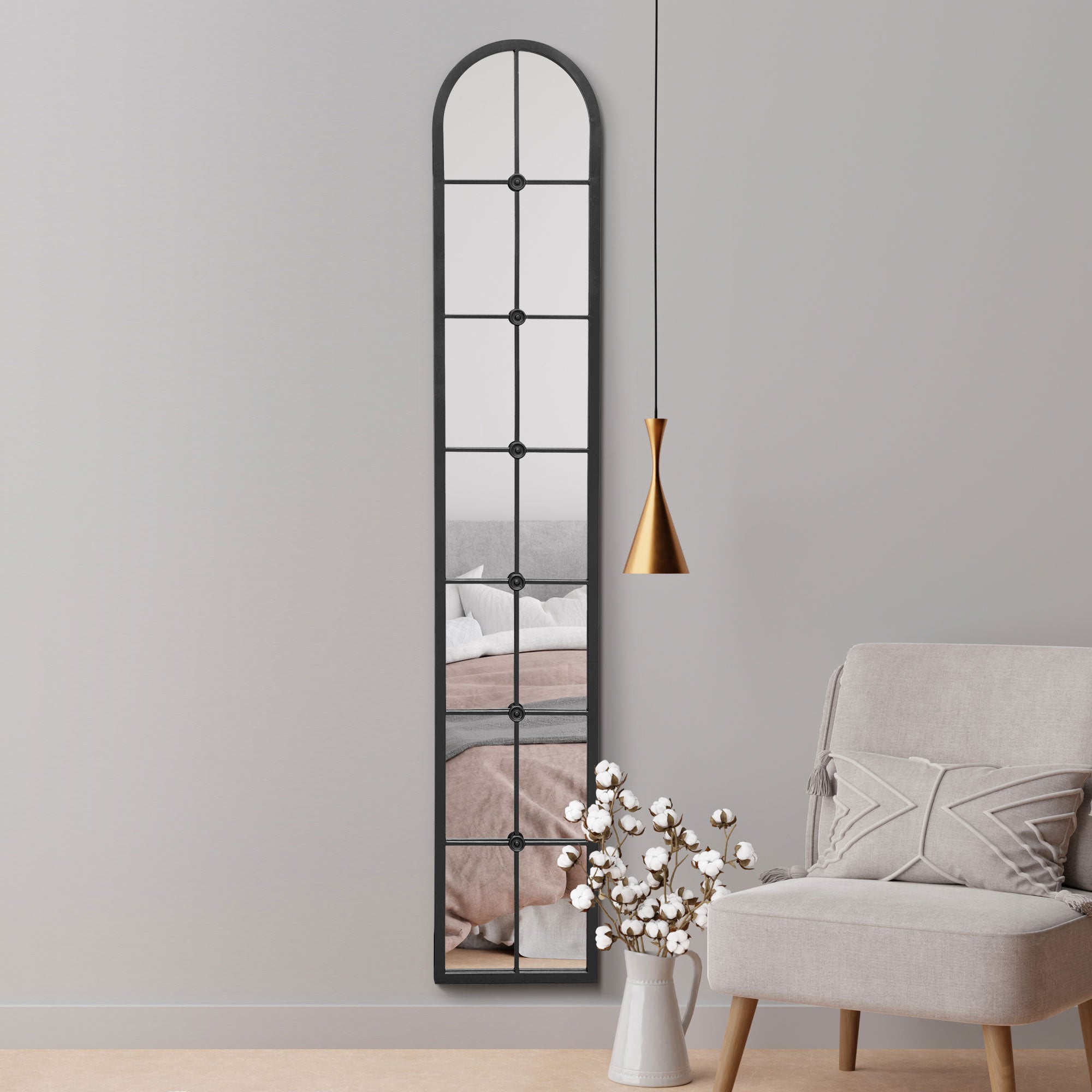 The Arcus - Black Framed Arched Leaner Wall Mirror 67" X 12" (170CM X 30CM) (15010549301626)