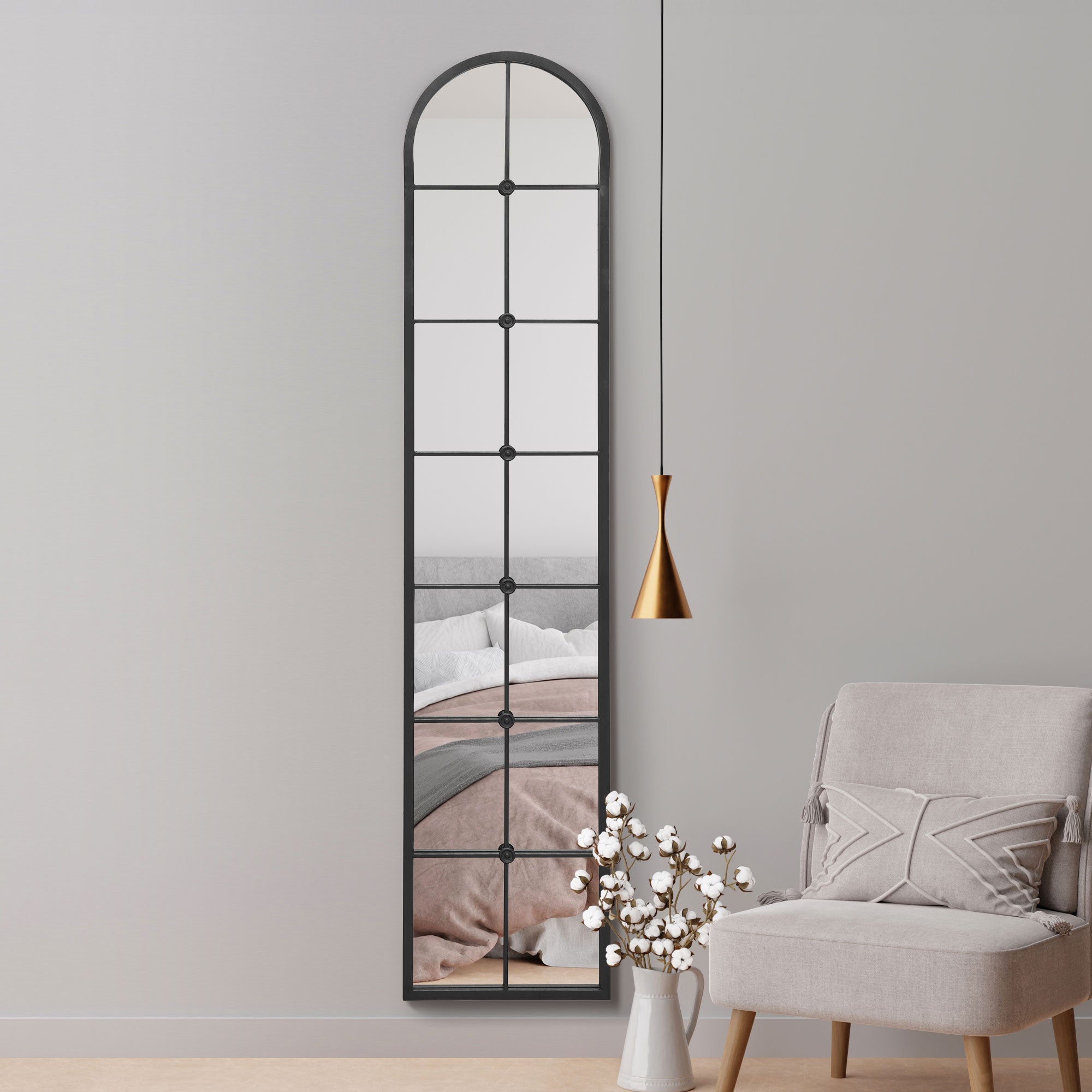 The Arcus - Black Framed Arched Leaner Wall Mirror 75" X 16" (190CM X 40CM) (15010549432698)