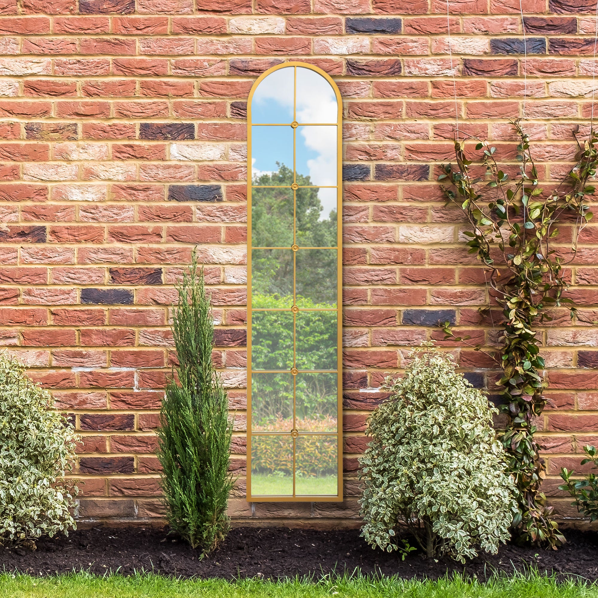 The Arcus - Gold Framed Arched Leaner Garden Wall Mirror 75" X 16" (190CM X 40CM) (15010549465466)
