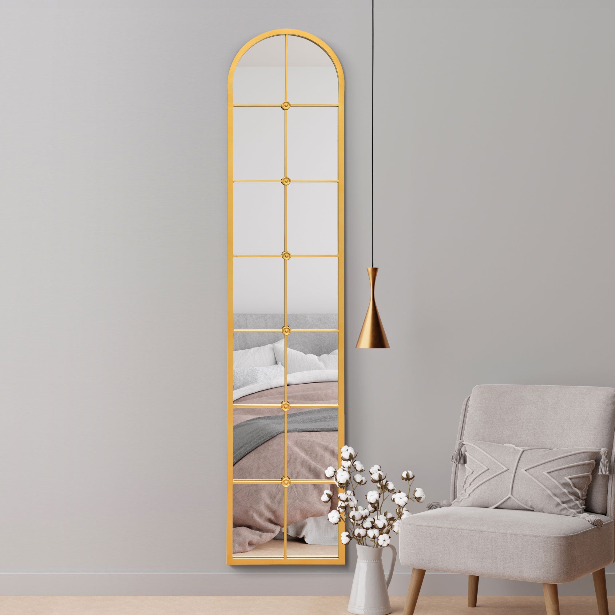 The Arcus - Gold Framed Arched Leaner Wall Mirror 75" X 16" (190CM X 40CM) (15010549531002)