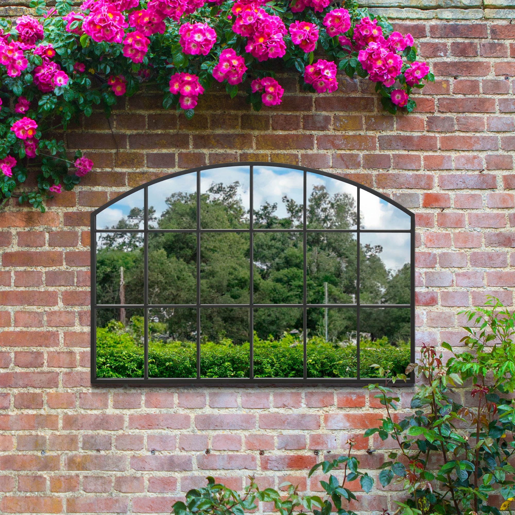The Arcus - Black Framed Arched Wall Garden Mirror 43" X 29" (110CM X 75CM) (15010549563770)