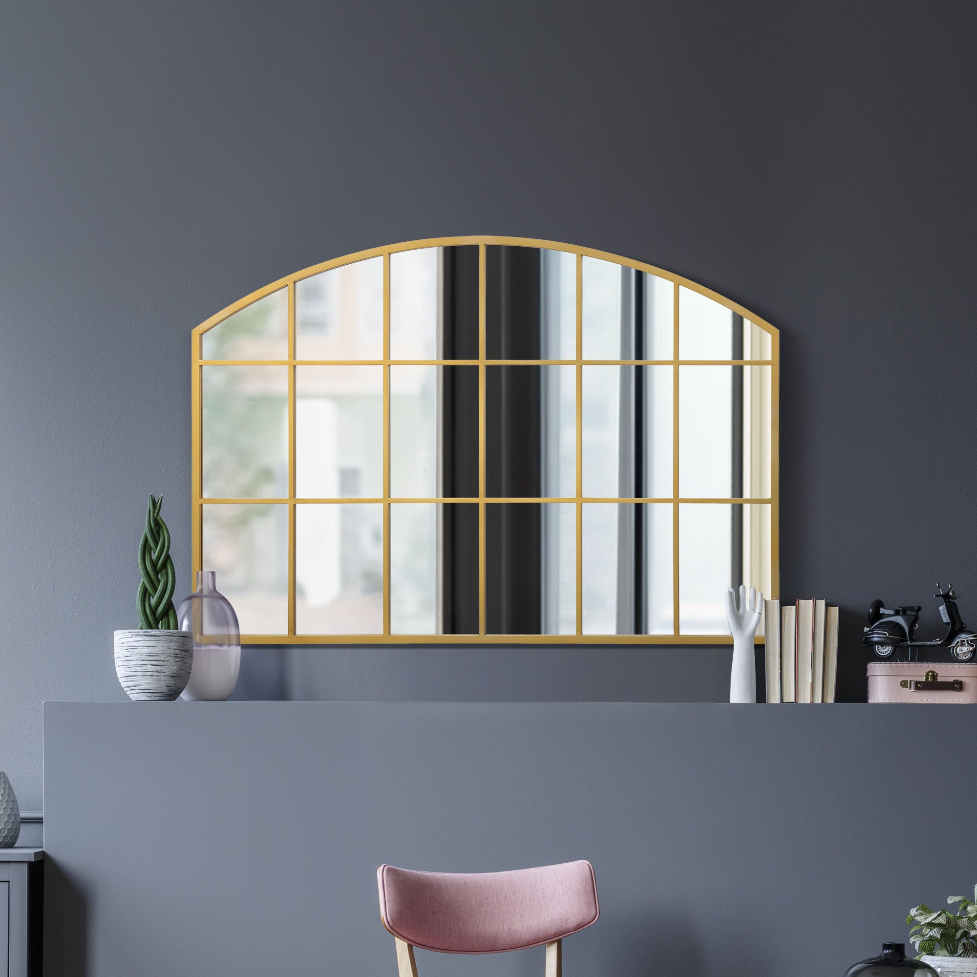The Arcus - Gold Framed Arched Wall Over Mantle Mirror 43" X 29" (110CM X 75CM) (15010549662074)