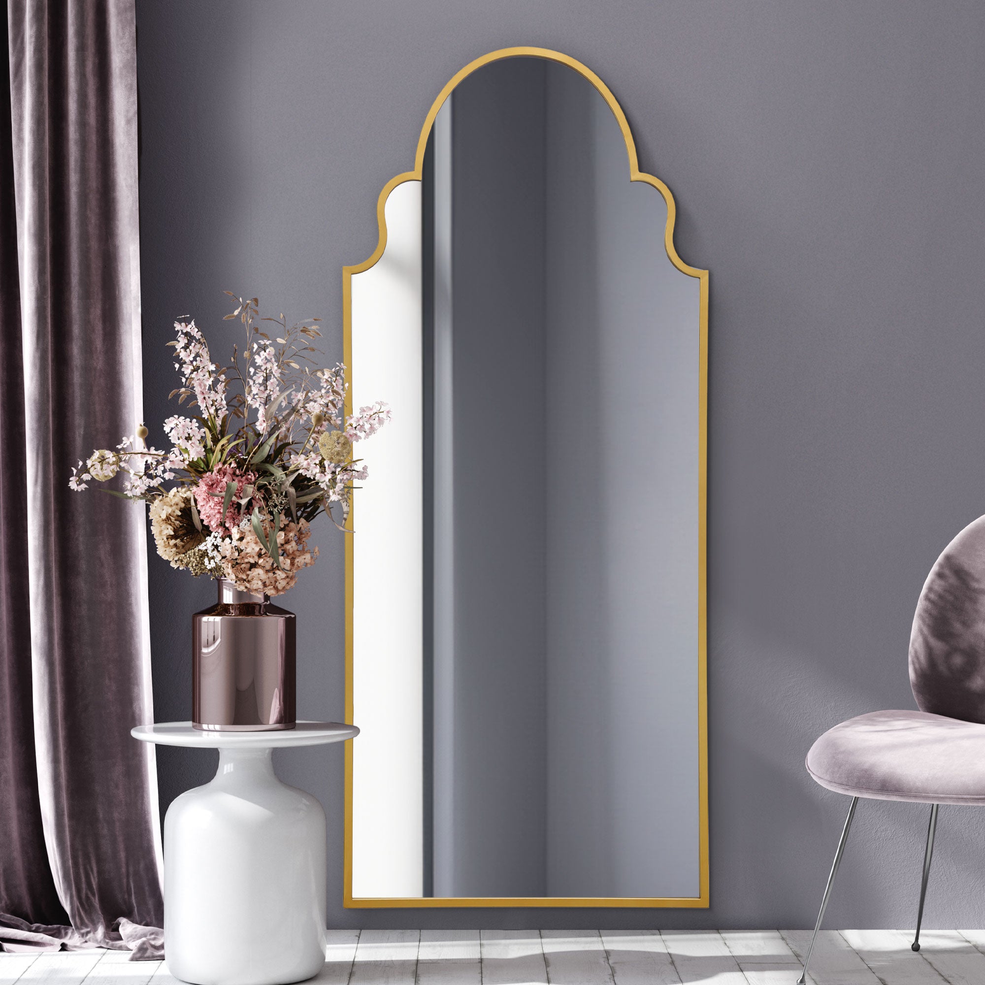 The Arcus - Gold Framed Arched Leaner/Wall Mirror 79" X 33" (200CM X 85CM) (15010551923066)