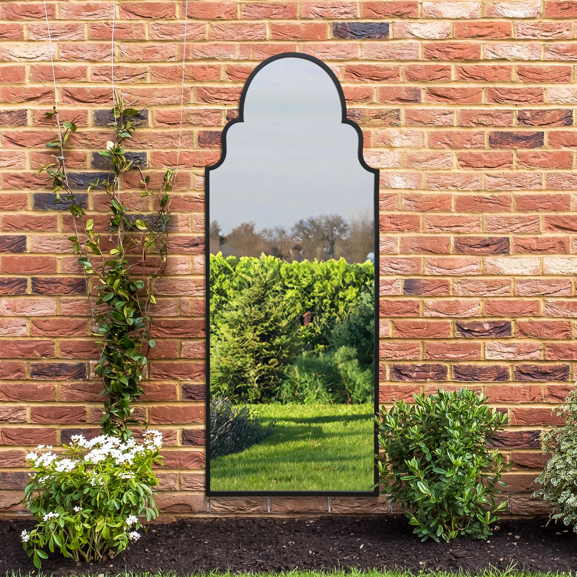 The Arcus - Black Framed Arched Leaner/Wall Garden Mirror 71" x 28" (180x70CM) (15010552316282)
