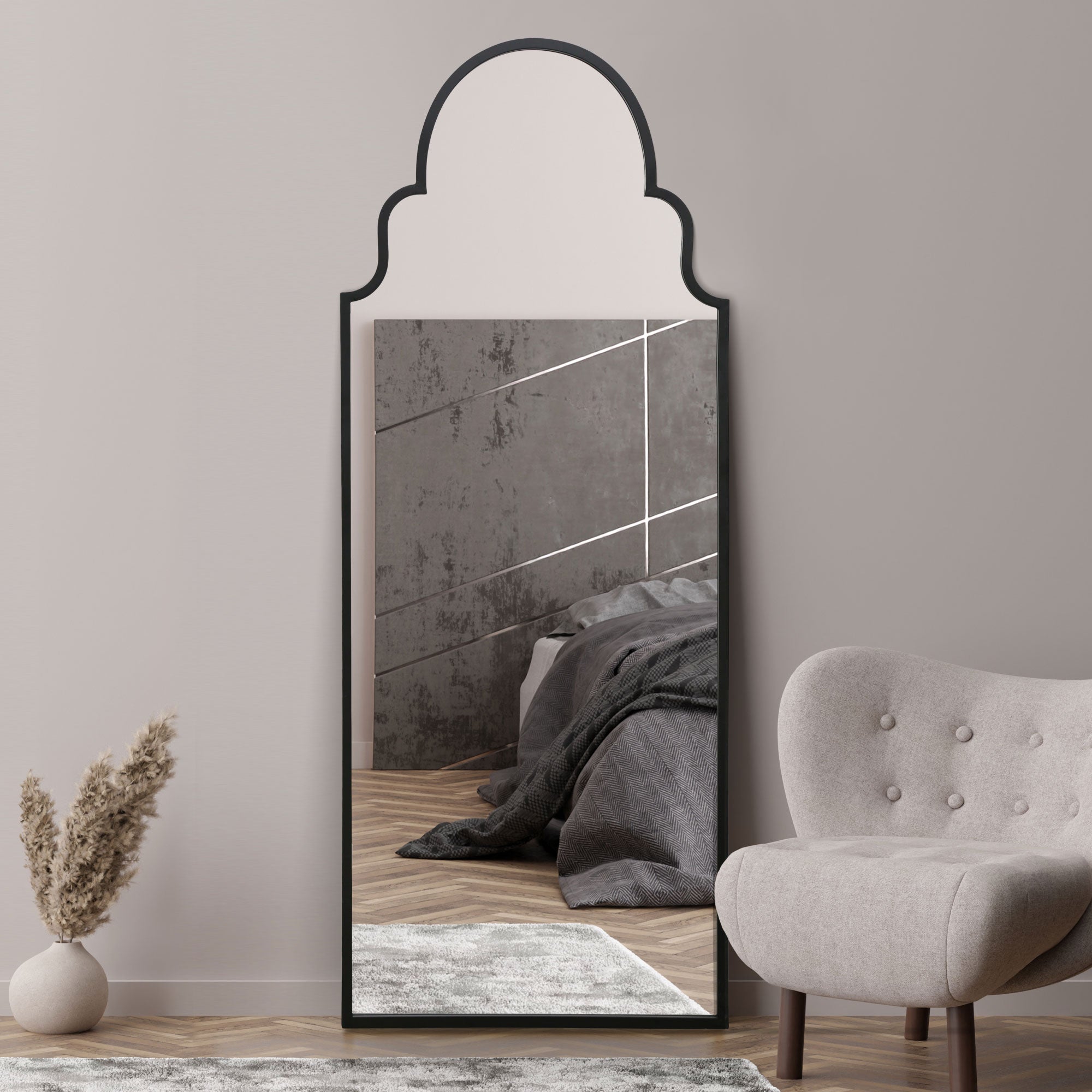 The Arcus - Black Framed Arched Leaner/Wall Mirror 71" X 28 (180CM X 70CM) (15010552349050)