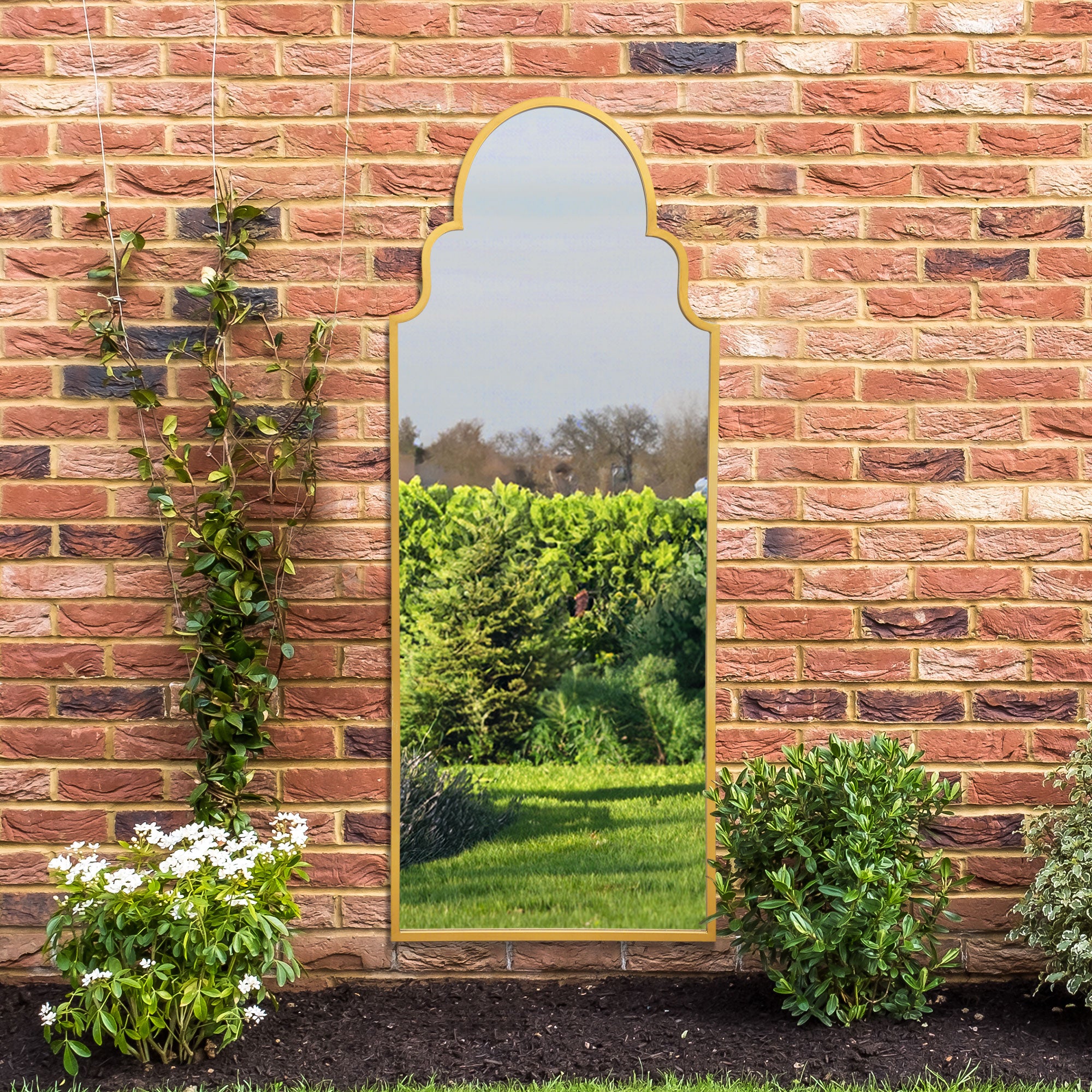 The Arcus - Gold Framed Arched Leaner/Wall Garden Mirror 71" x 28" (180x70CM) (15010552381818)