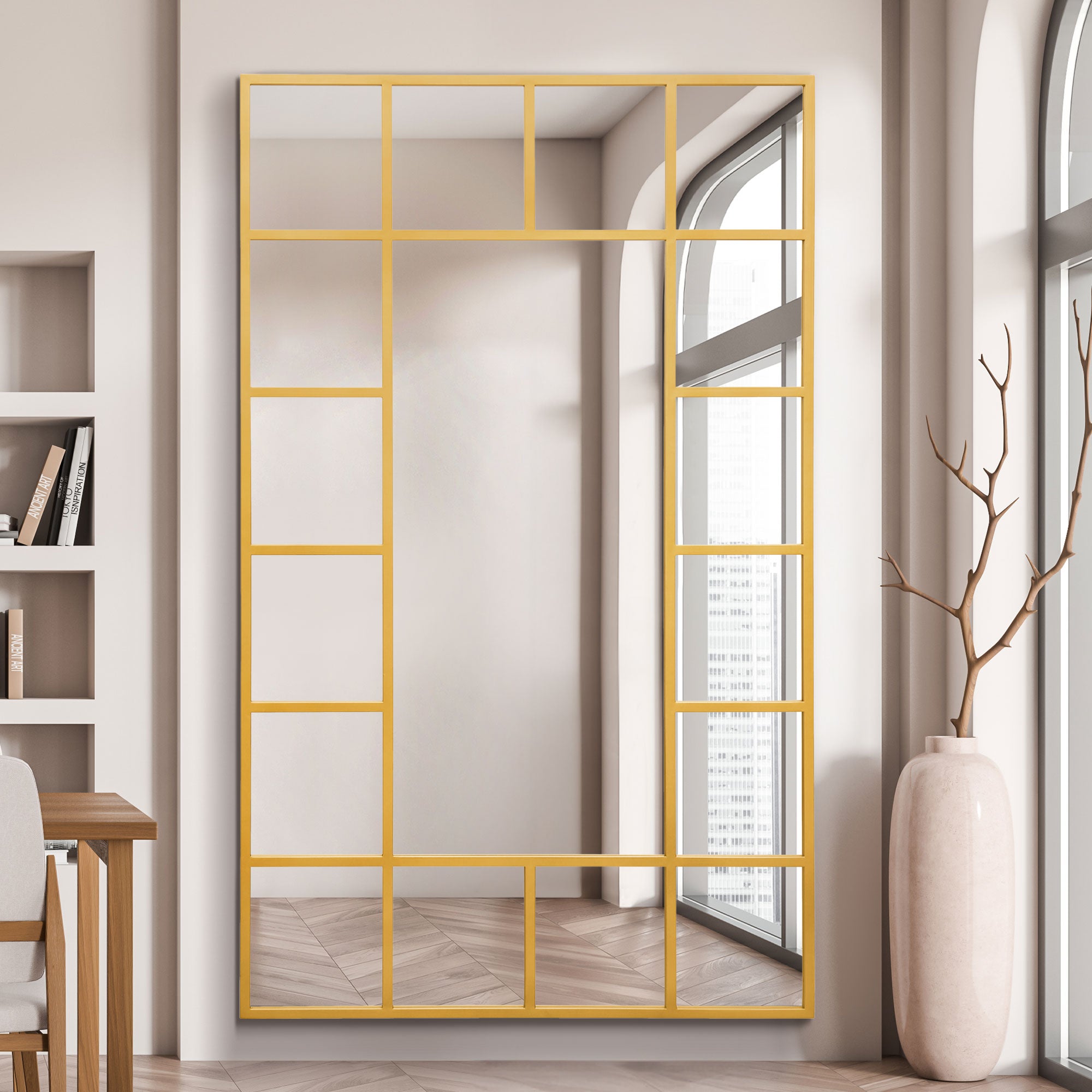 The Fenestra - Gold Modern Wall and Leaner Mirror 71" X 43" (180 x 110CM) (15010552742266)