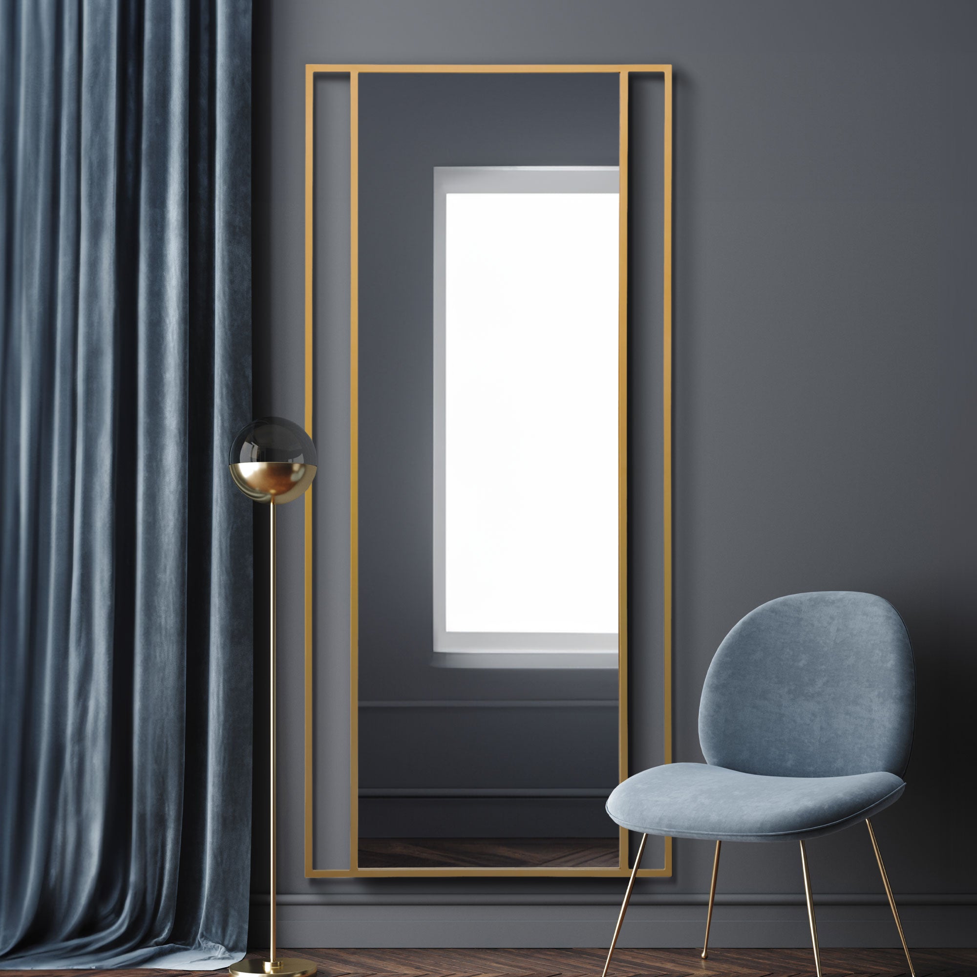 The Fenestra - Gold Modern Wall and Leaner Mirror 79" X 35" (200 x 90CM) (15010552938874)